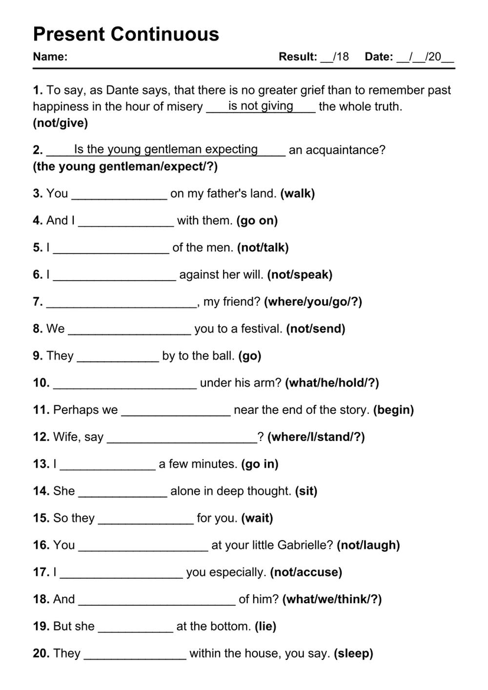 101 Present Continuous PDF Worksheets With Answers Grammarism