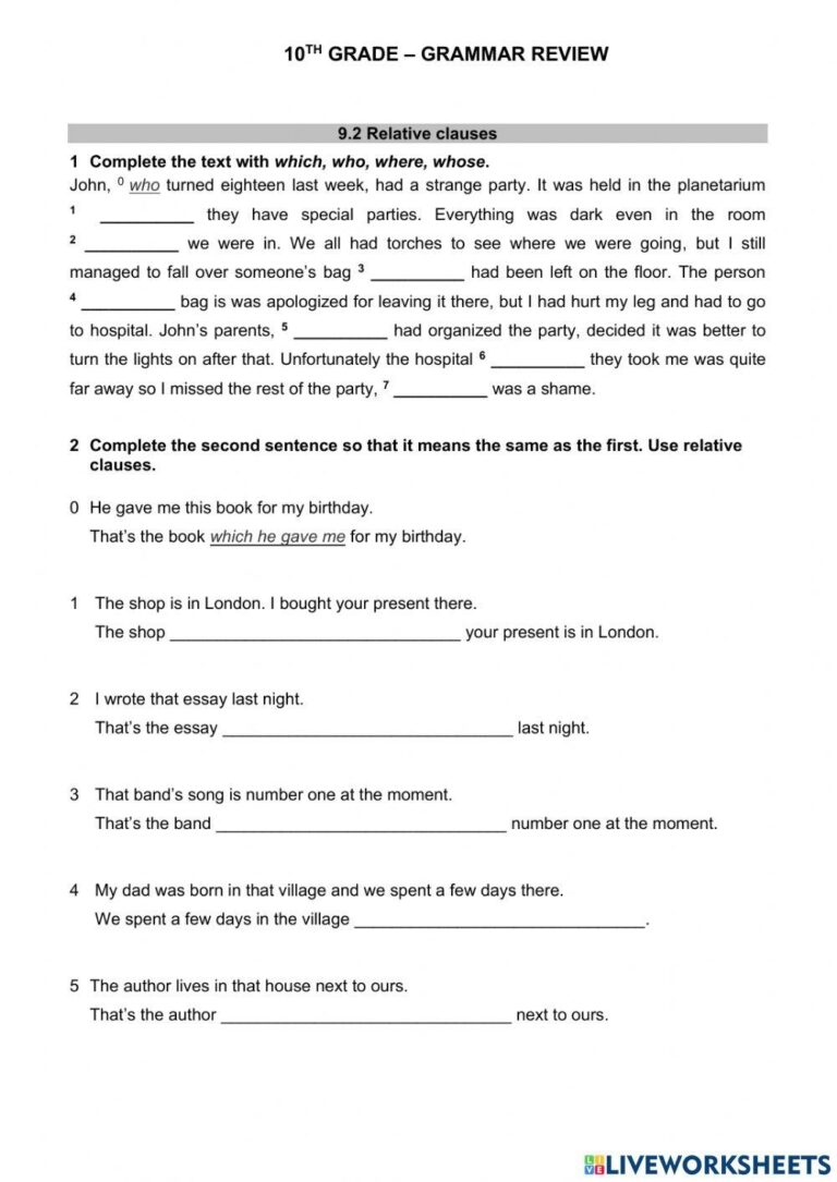 10th Grade Grammar Review Worksheet Live Worksheets Worksheets Library