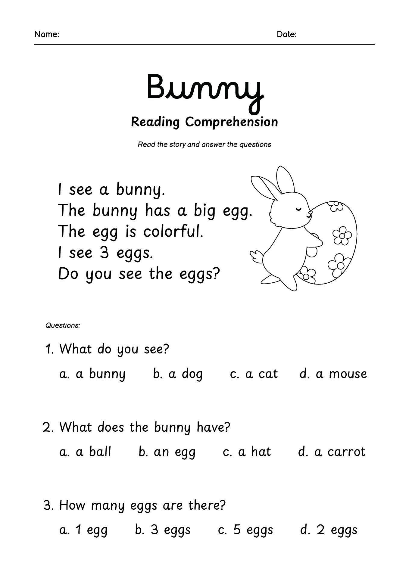 Free Printable Easter Reading Comprehension Worksheets