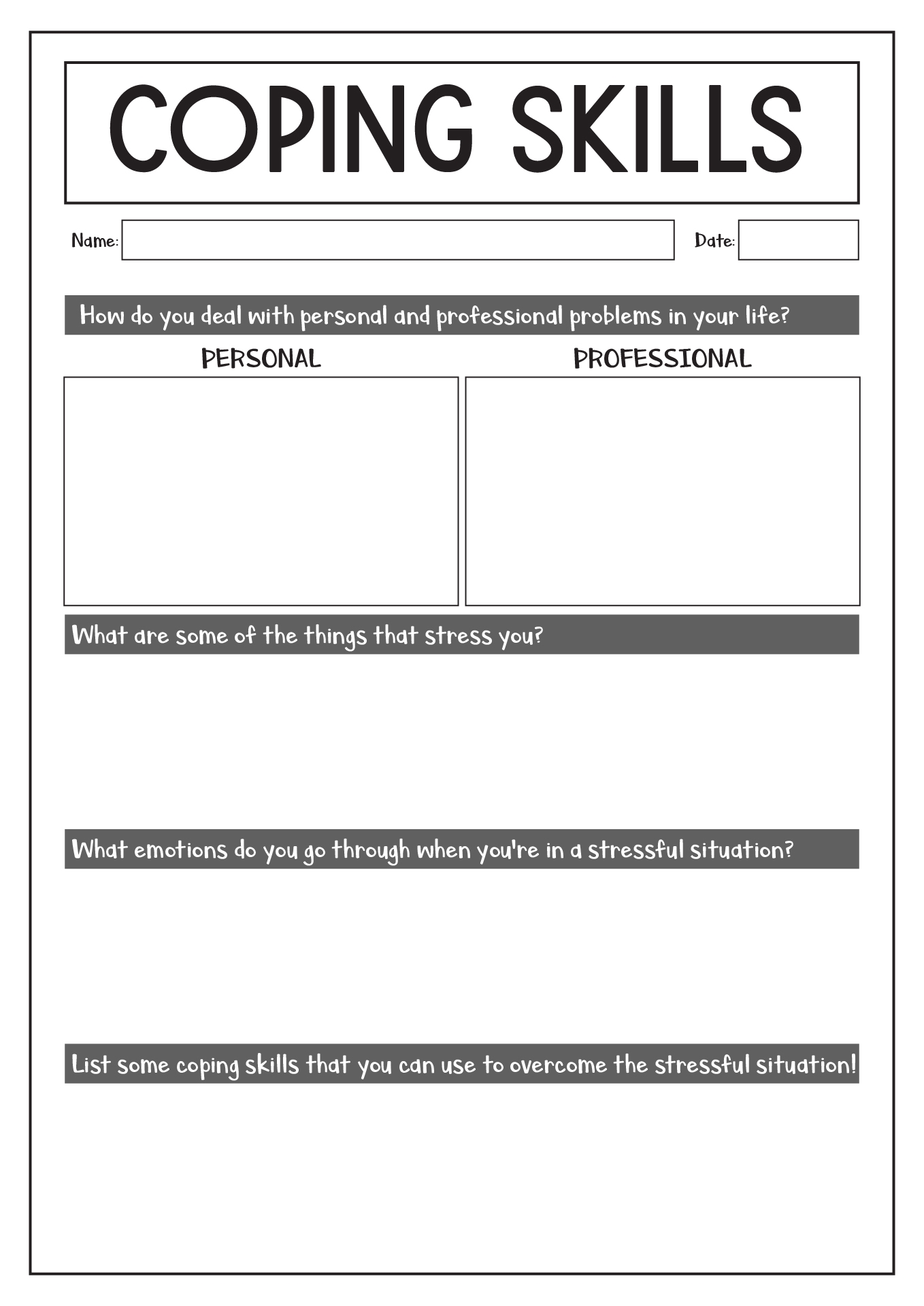 Free Printable Pdf Coping Skills Worksheets