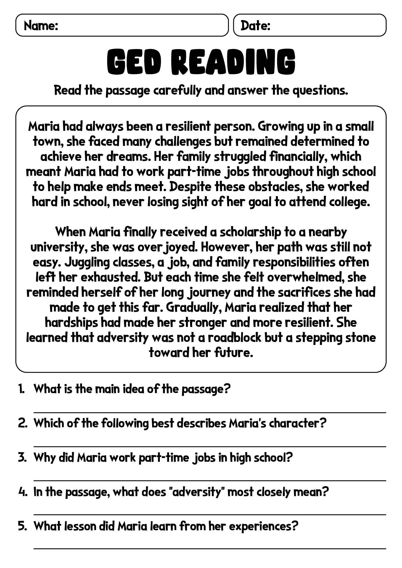 11 GED Reading Comprehension Worksheets Free PDF At Worksheeto