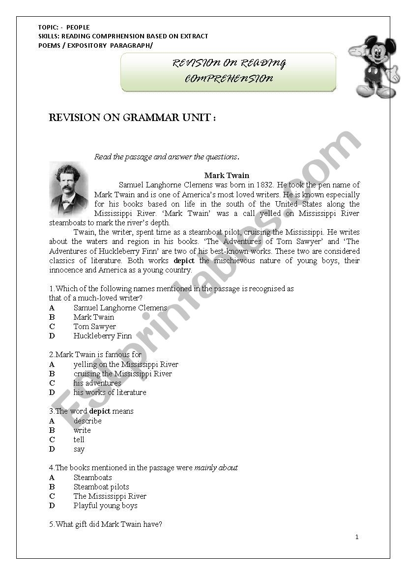 Easy Multiple Choice Reading Comprehension Worksheets