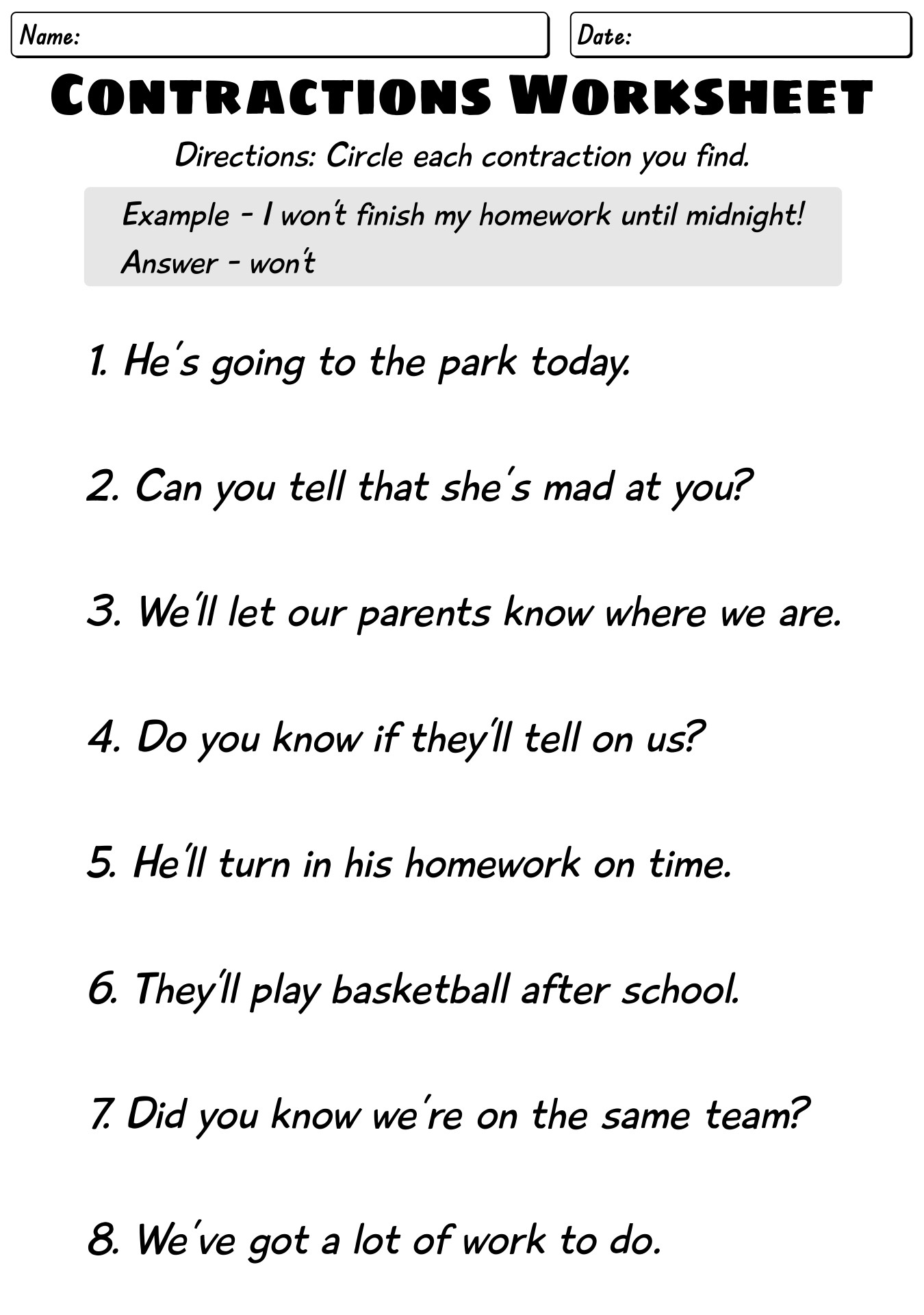 12 Contractions Using Not Worksheets Free PDF At Worksheeto