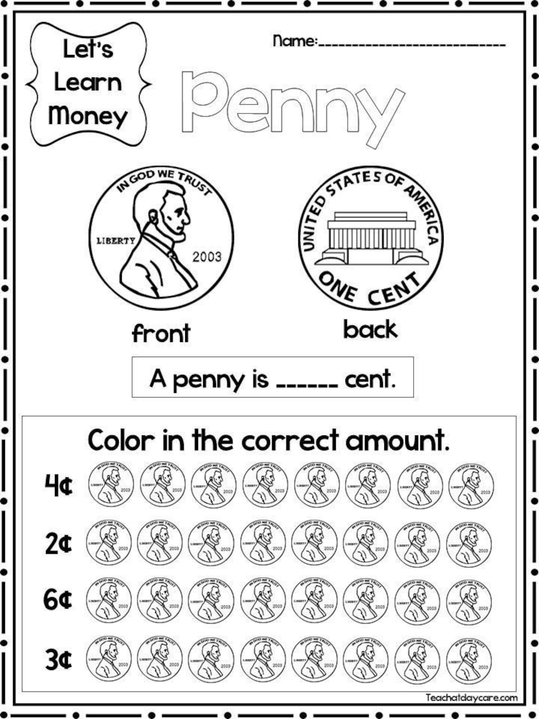 12 Printable Let s Learn Money Worksheets Kdg 2nd Grade Math Etsy