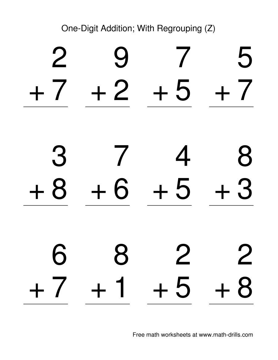 12 Single Digit Addition Questions With Some Regrouping Z Worksheets Library