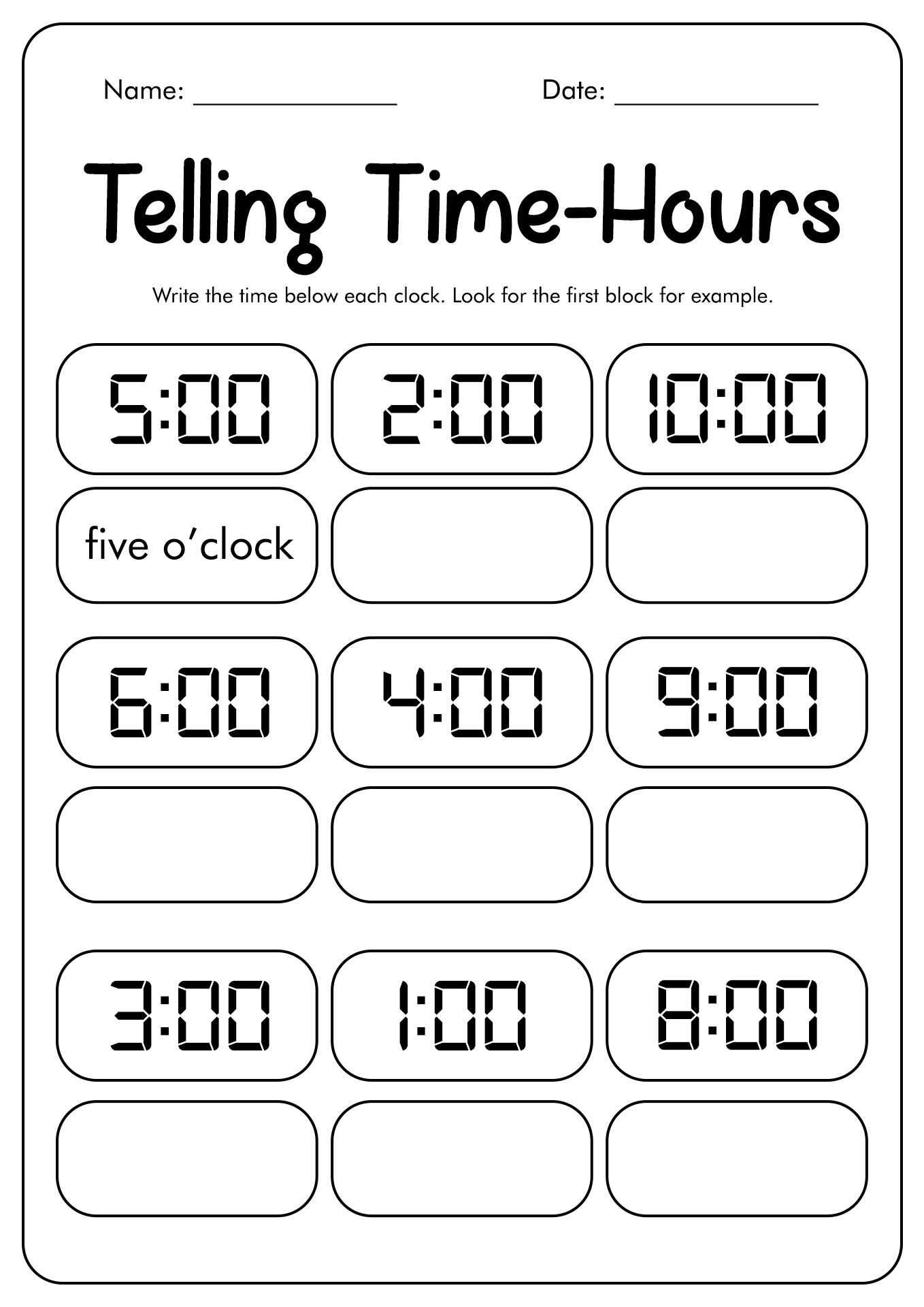 Free Printable Digital Time Worksheets