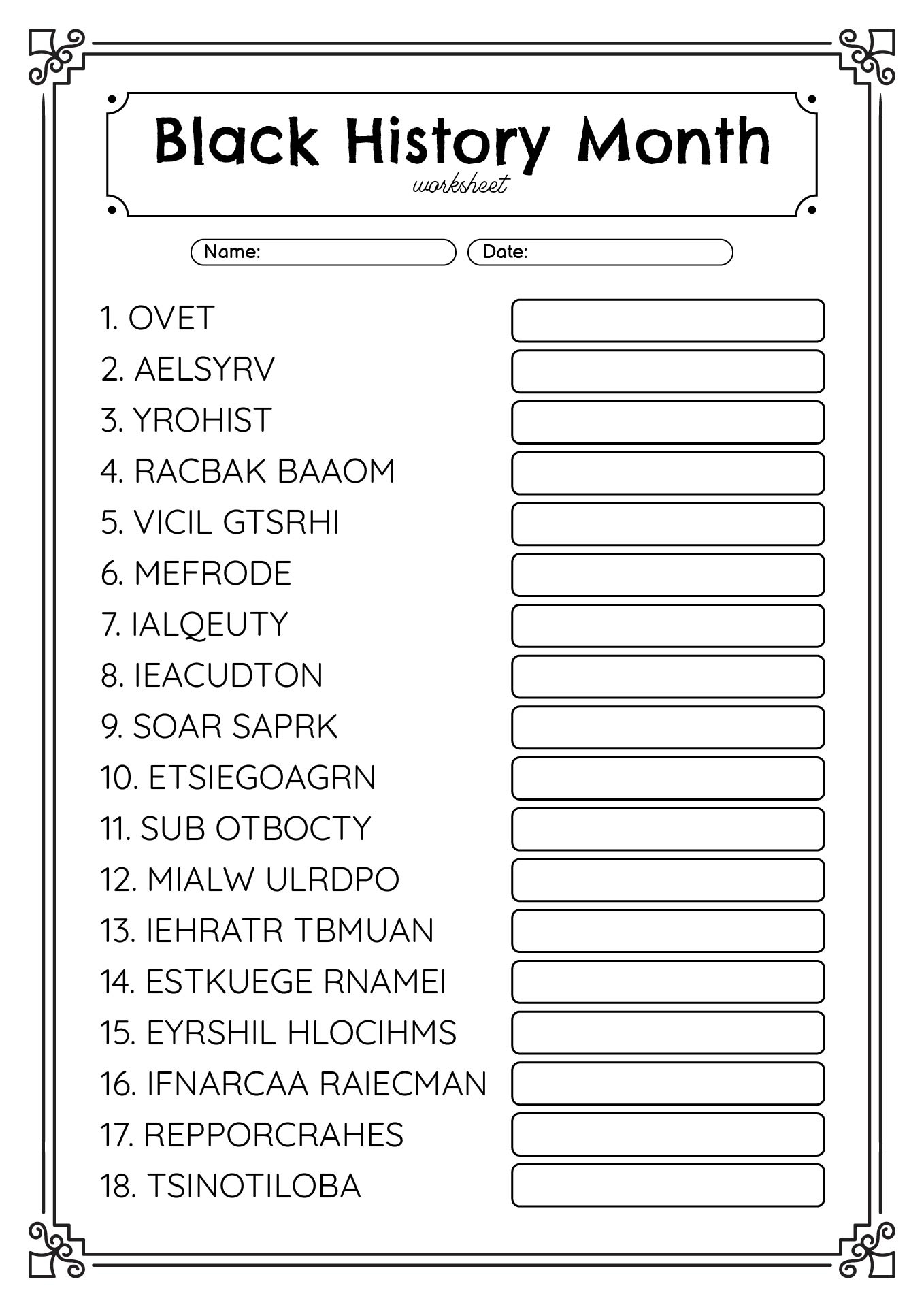 Free Printable Black History Worksheets