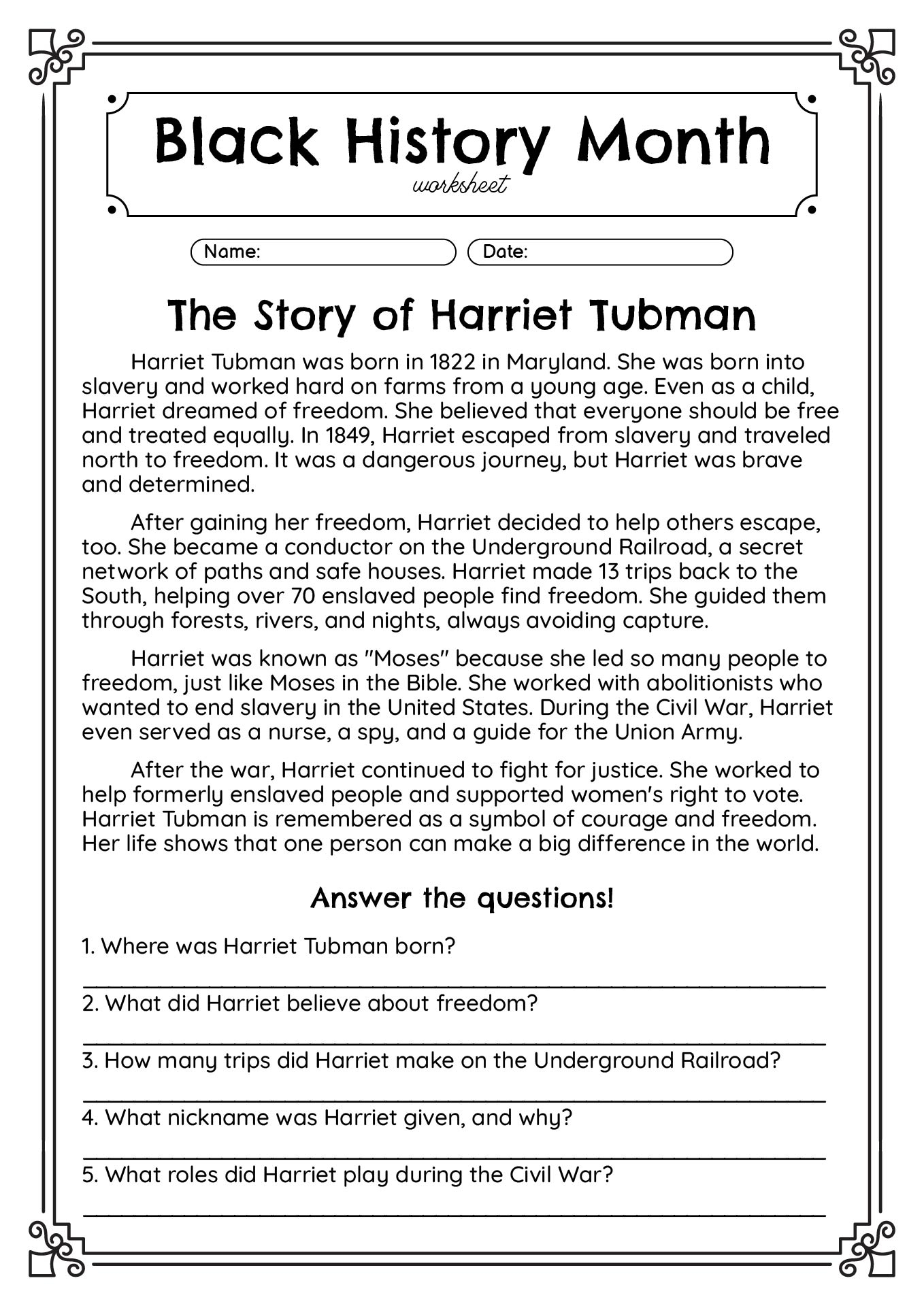 13 Free Black History Month Worksheets Elementary Free PDF At 