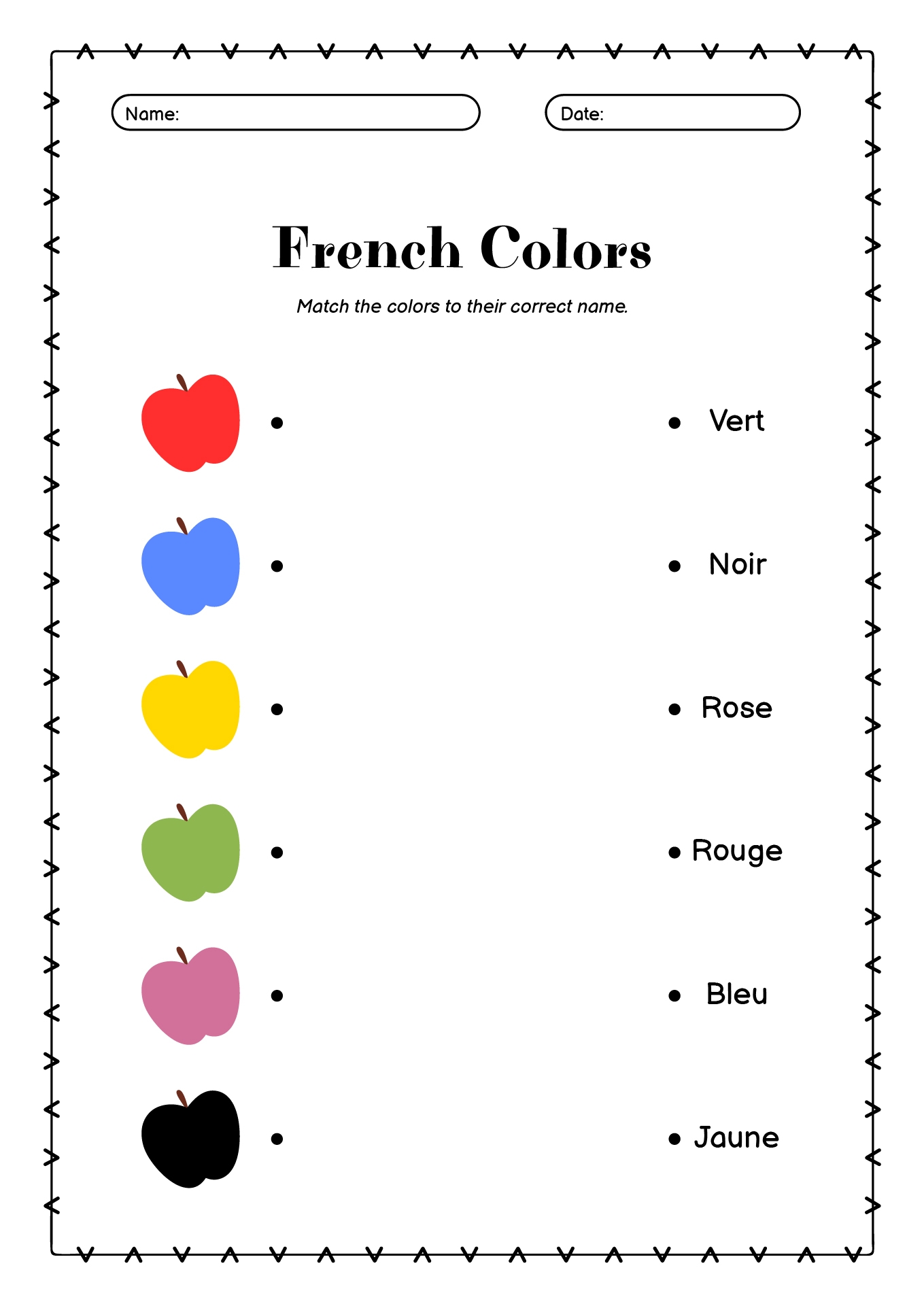 Free Printable French Colour Worksheets