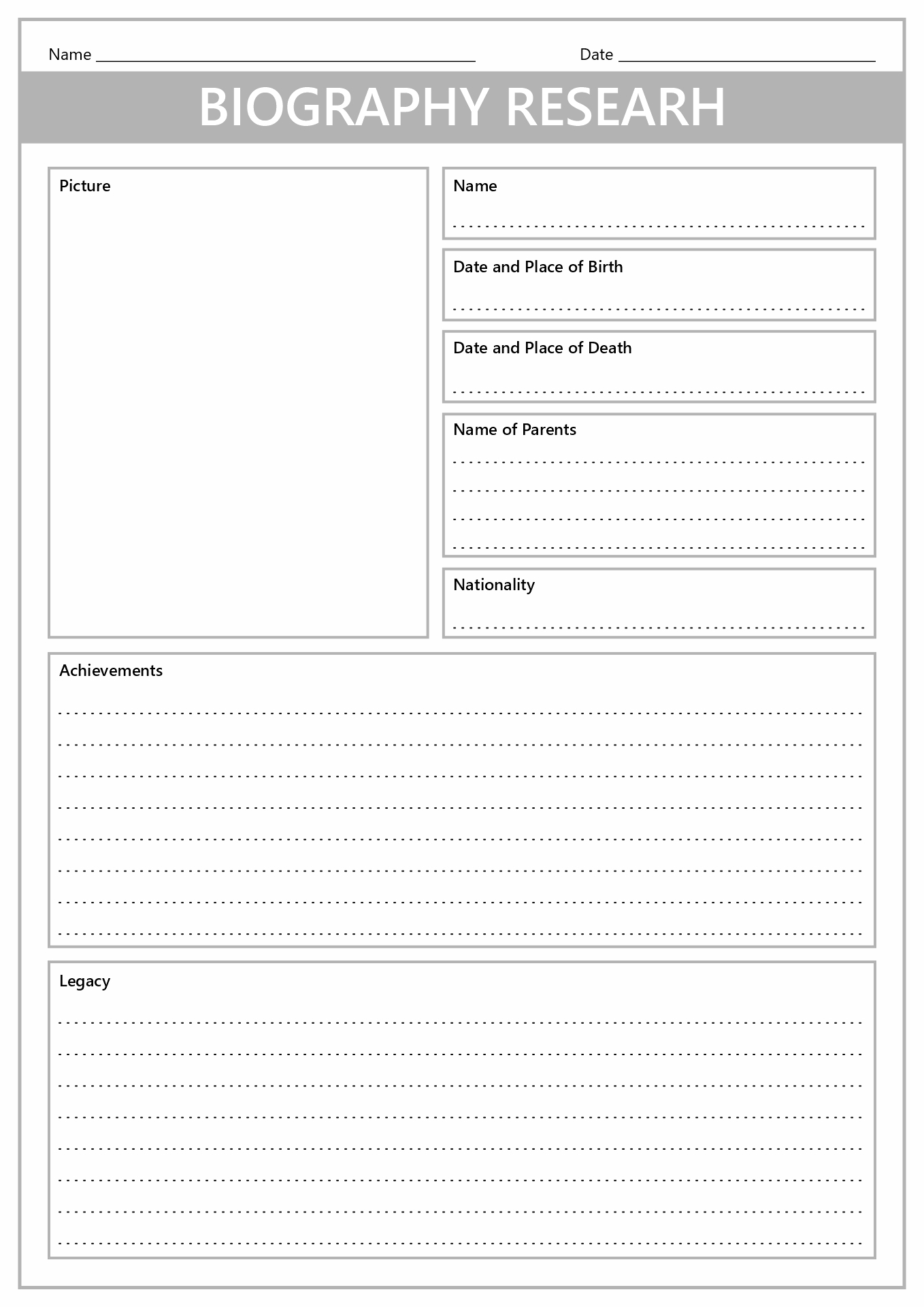 Free Printable Biography Worksheets