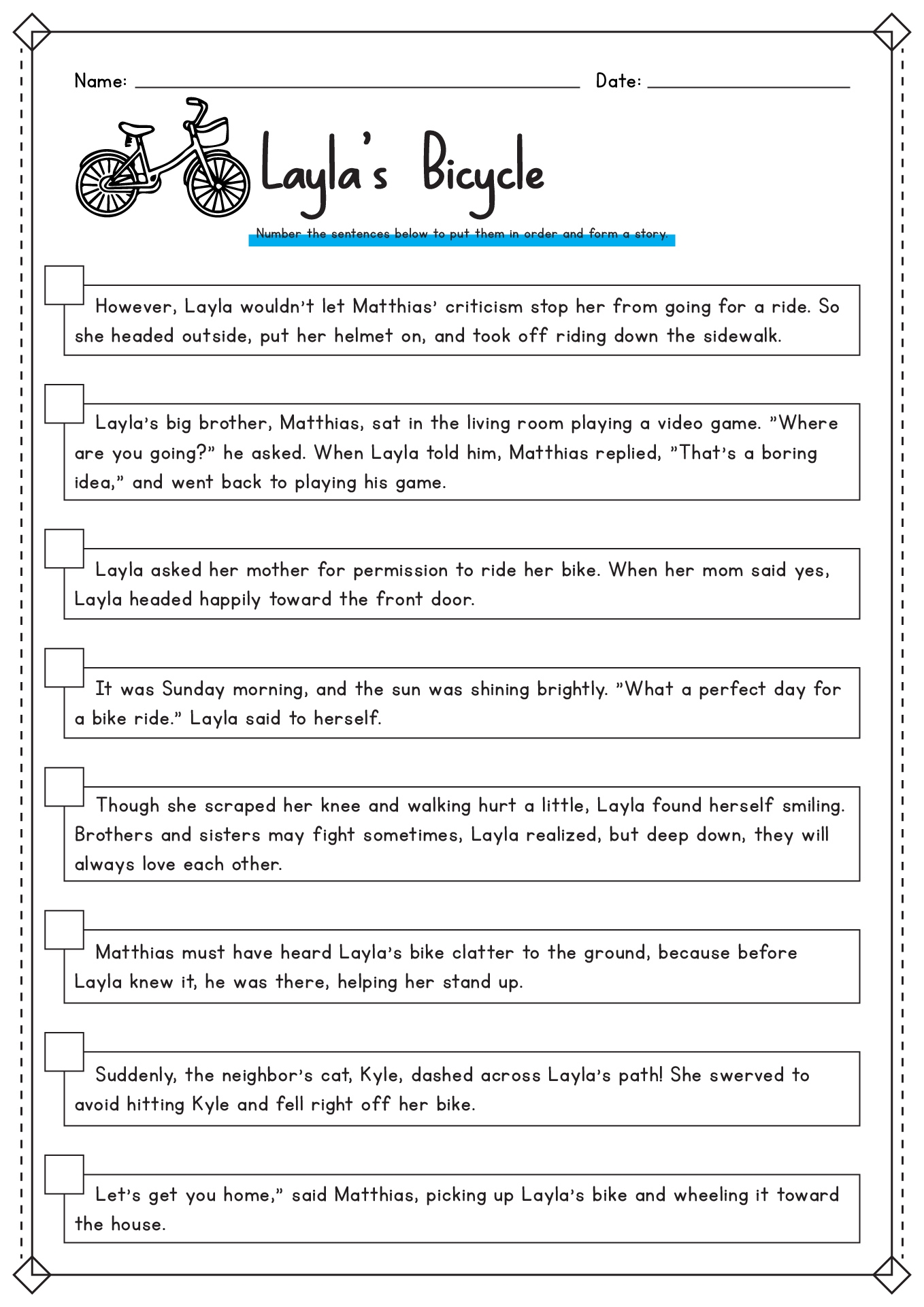 4th Grade Reading Comprehension Sequencing Worksheets