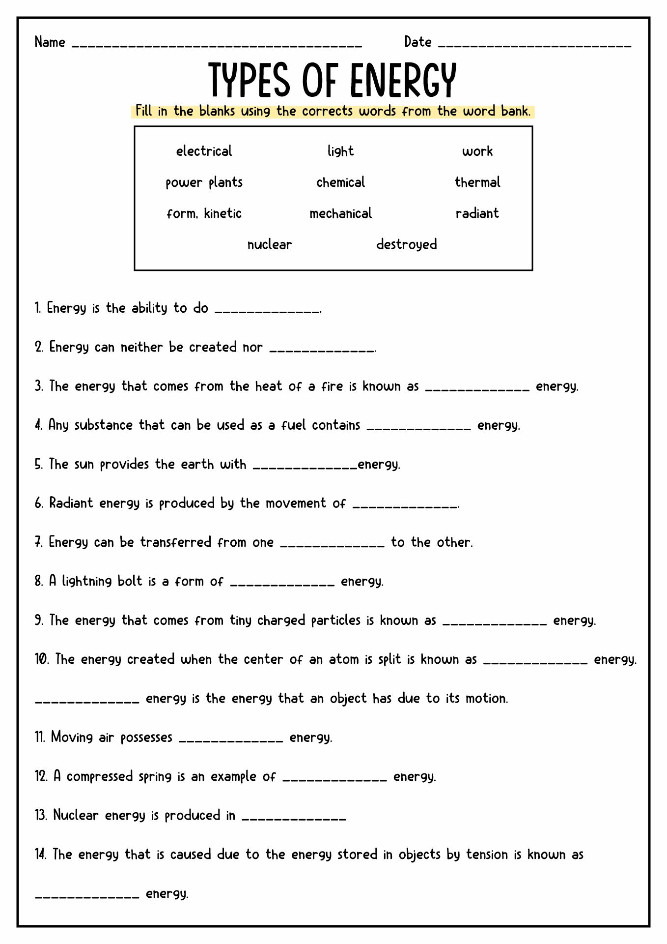 15 3 Forms Of Energy Worksheets Free PDF At Worksheeto