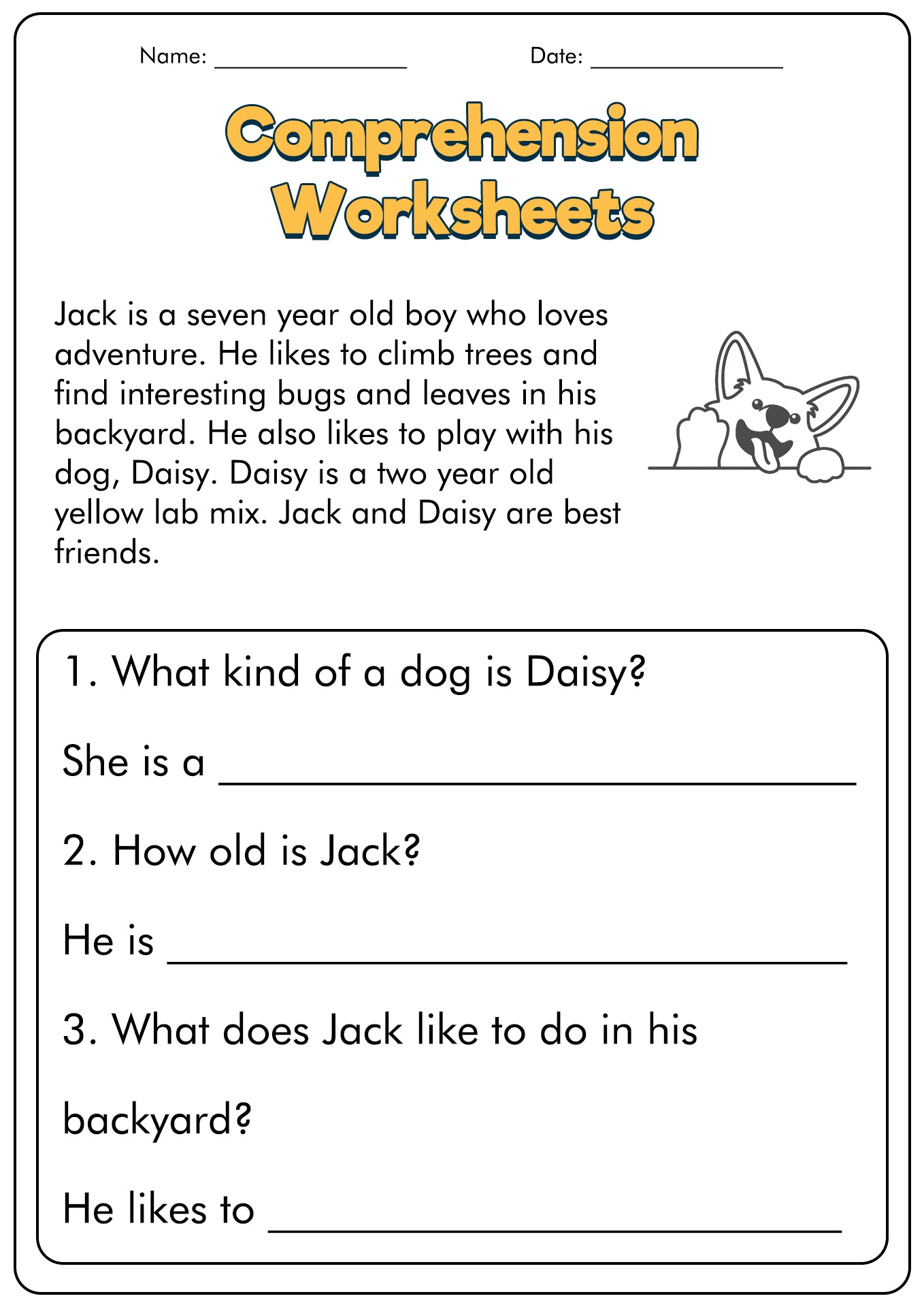 First Grade Reading Comprehension Printable Worksheets