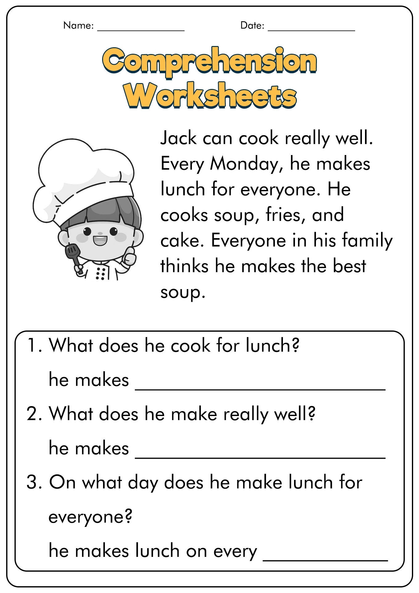 2nd Grade Printable Worksheets Reading Comprehension