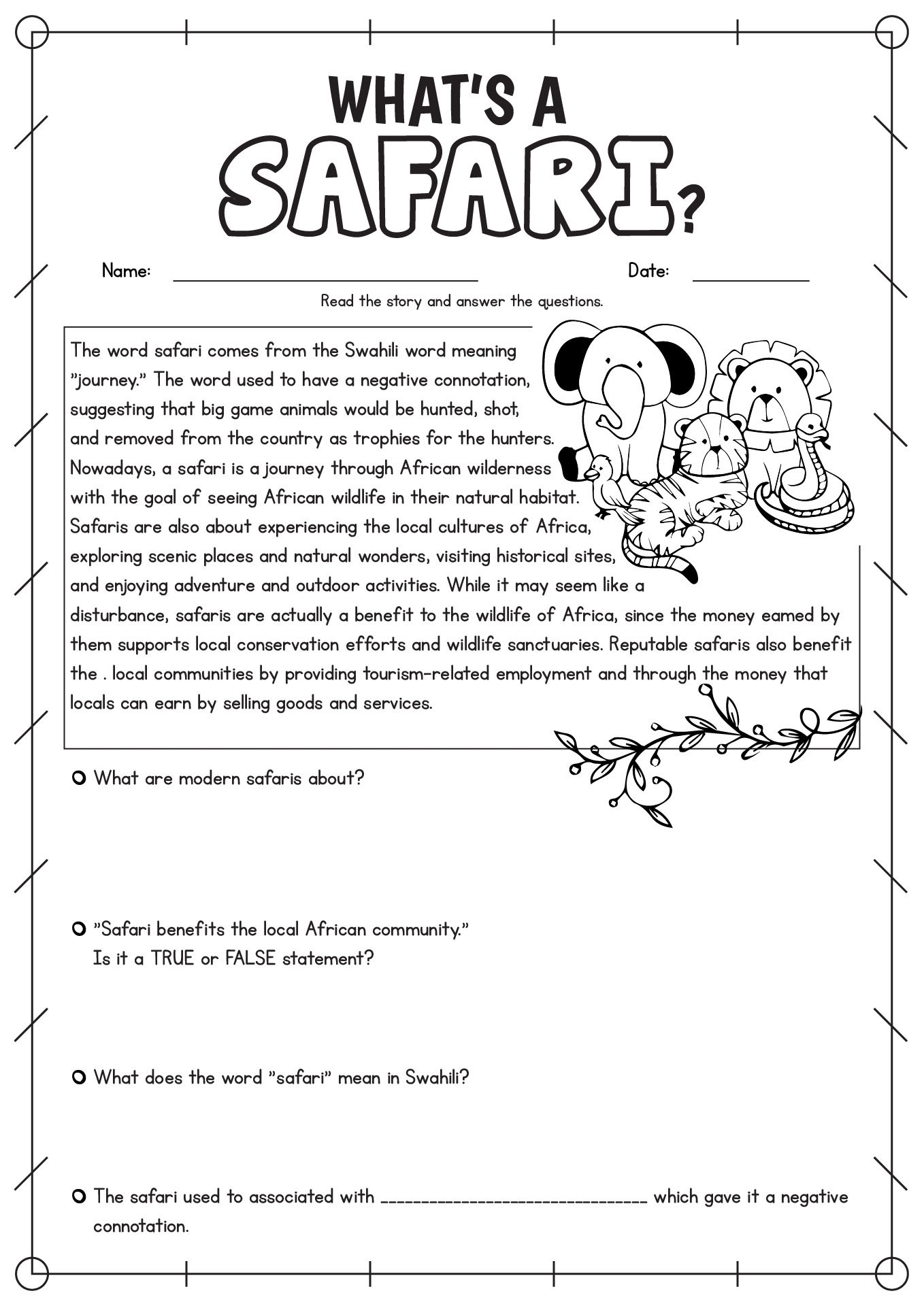 Free Worksheets Reading Comprehension 4th Grade