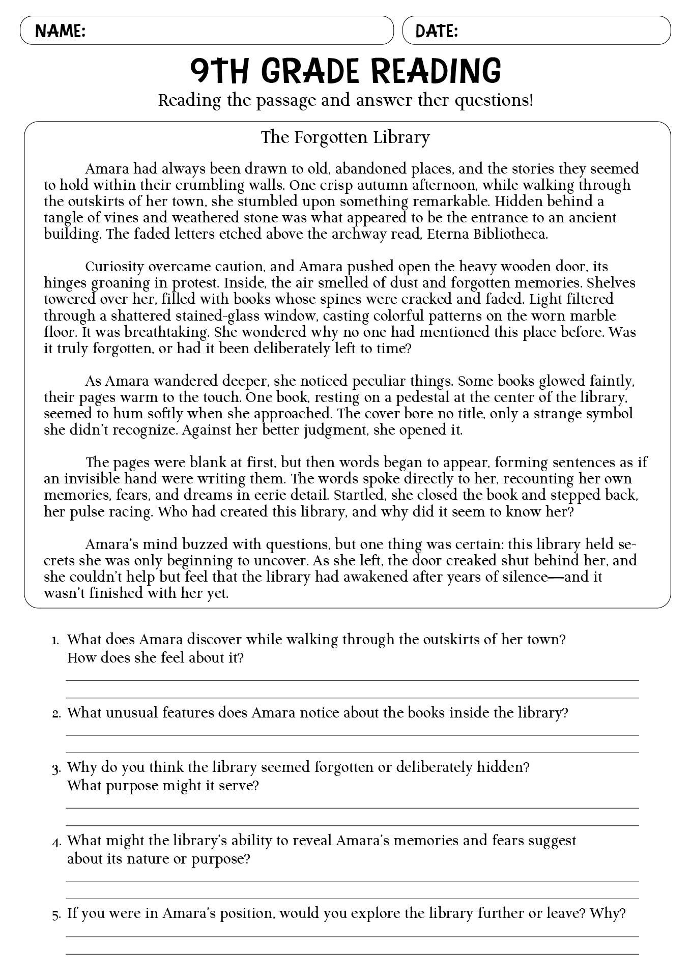 15 Printable 9th Grade Reading Comprehension Worksheets Free PDF At Worksheeto