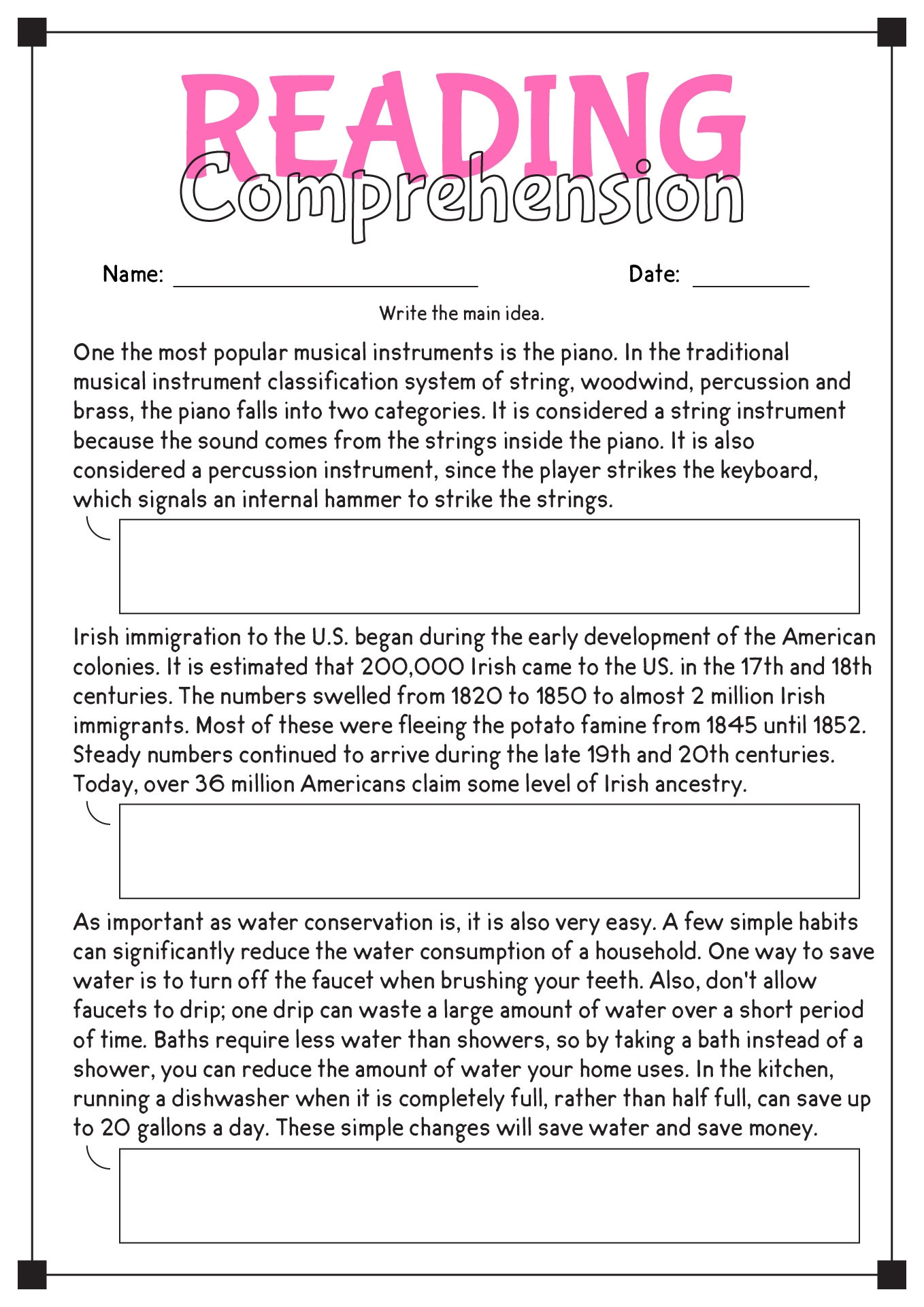 Free High School Reading Comprehension Worksheet