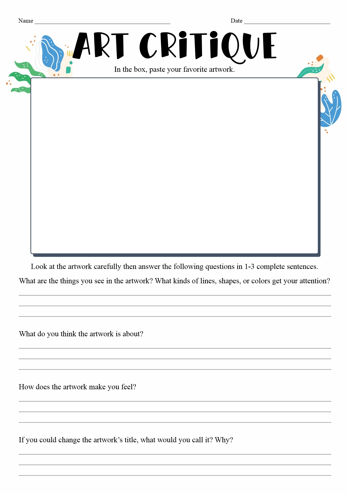 19 Art Handouts And Worksheets Free PDF At Worksheeto