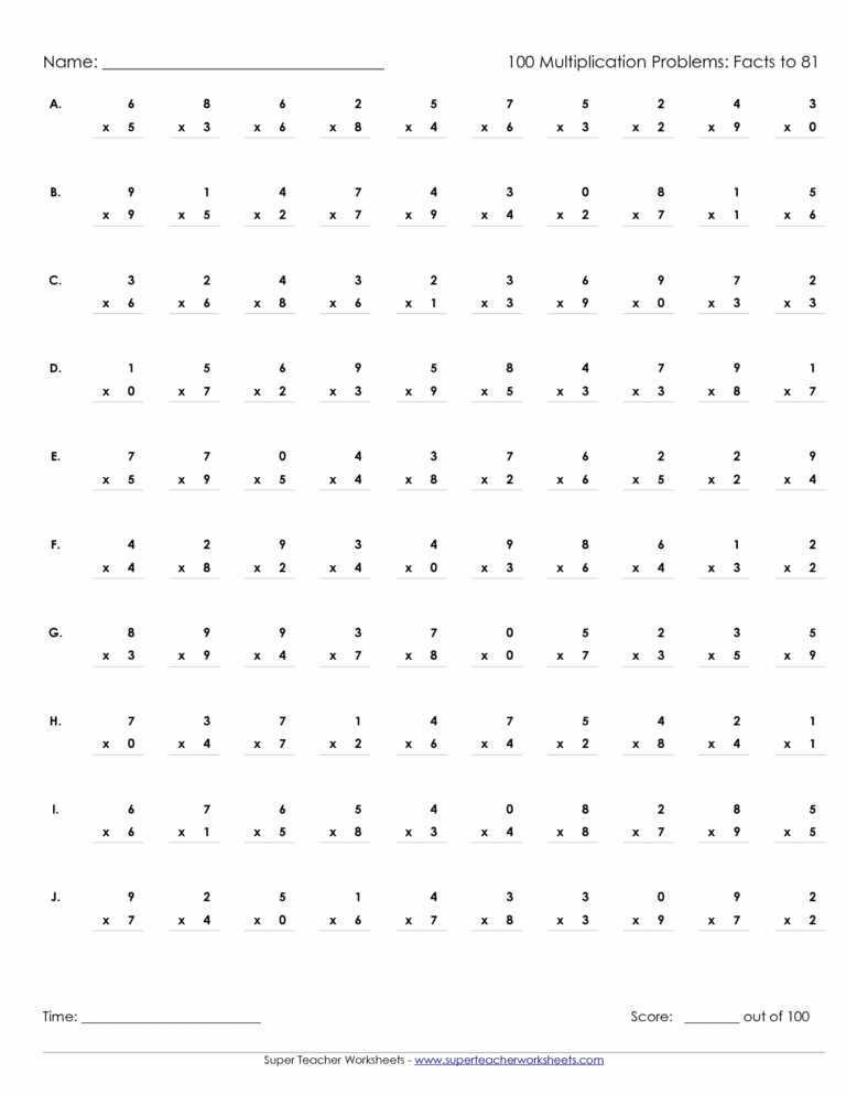 19 Timed Multiplication Worksheets