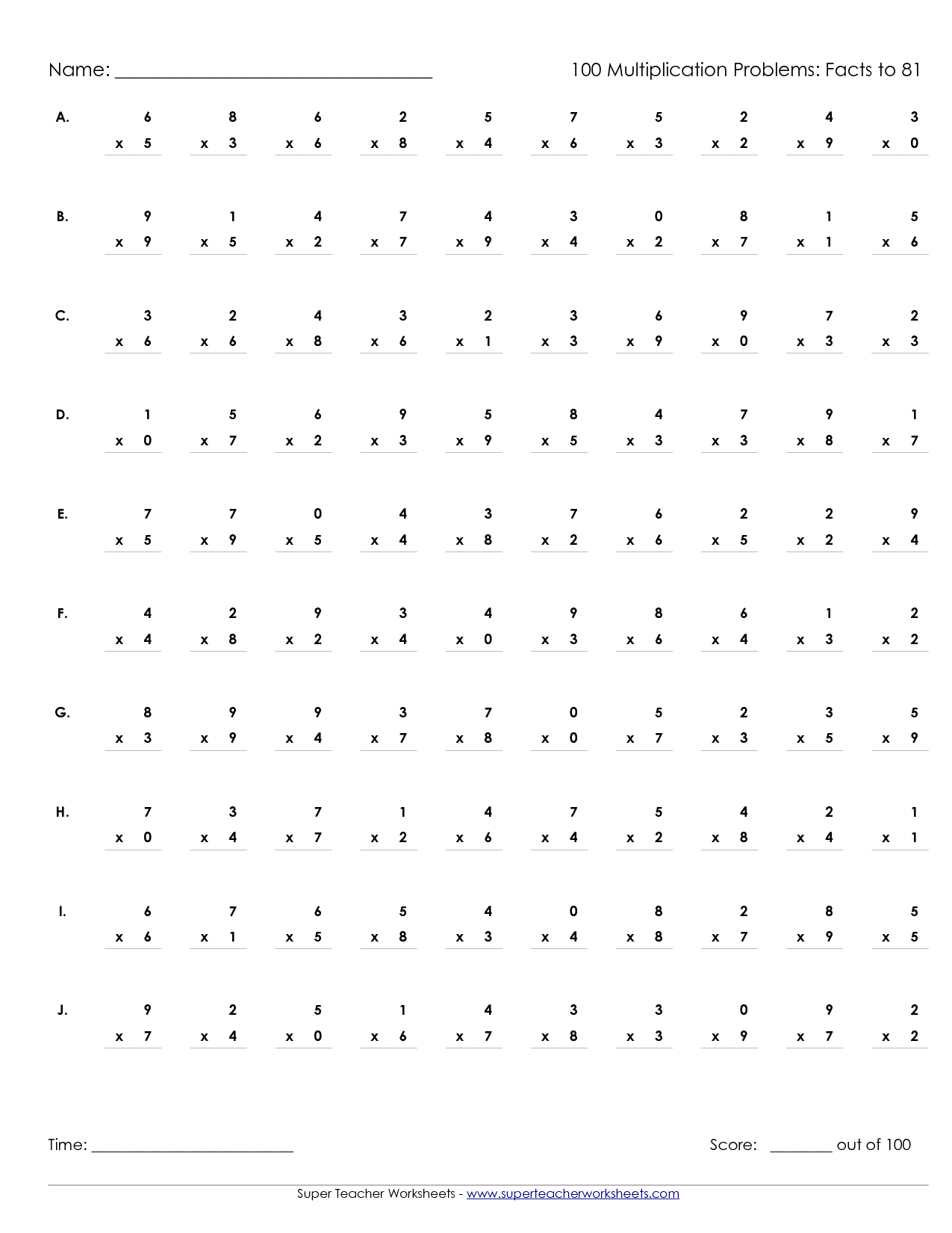 19 Timed Multiplication Worksheets