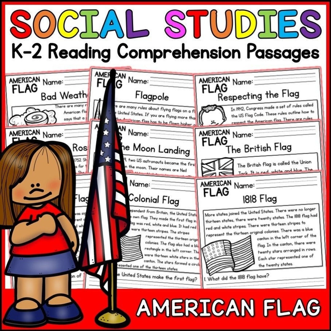 1st 2nd Grade Reading Comprehension American Flag Passages U0026 Questions Classroom Homeschool No Prep Printable Standards aligned Etsy
