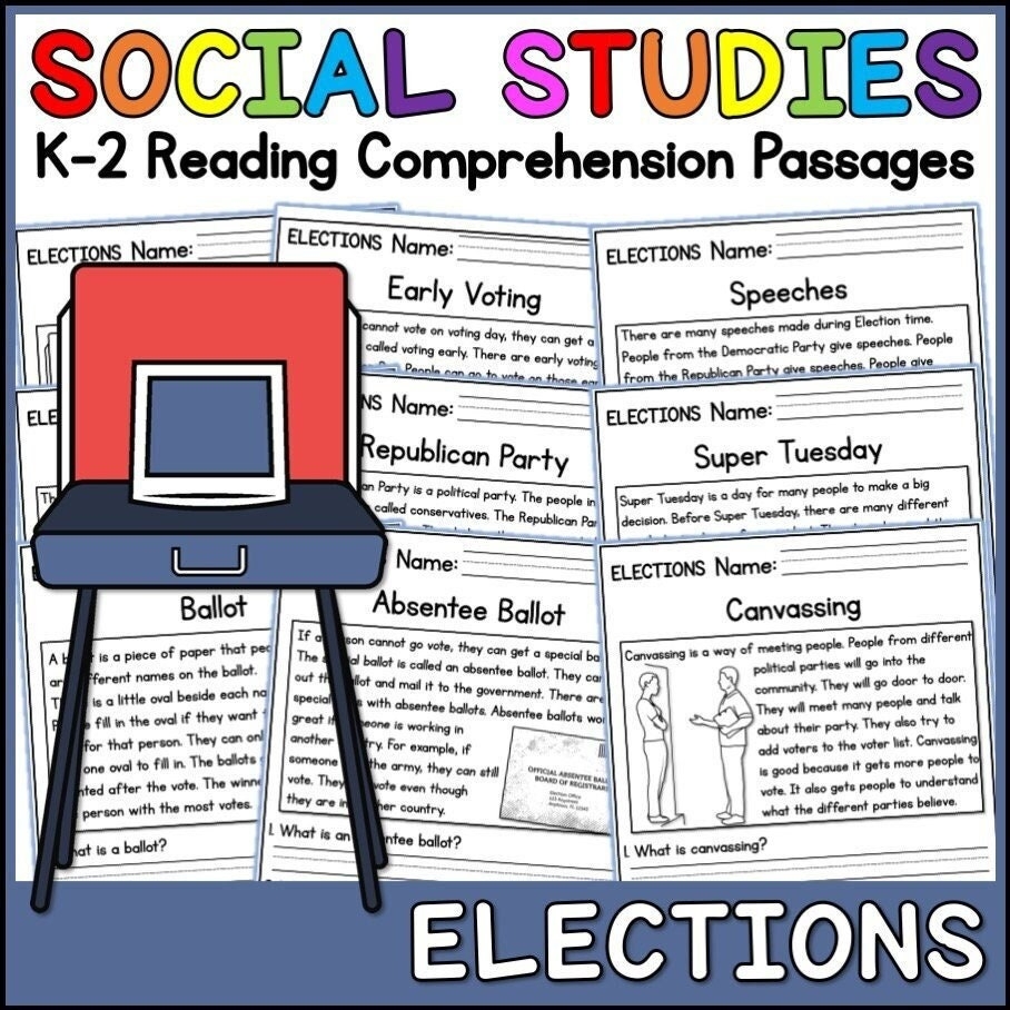 1st 2nd Grade Reading Comprehension Elections Passages 