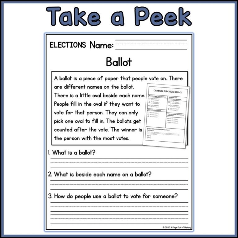 1st 2nd Grade Reading Comprehension Elections Passages 