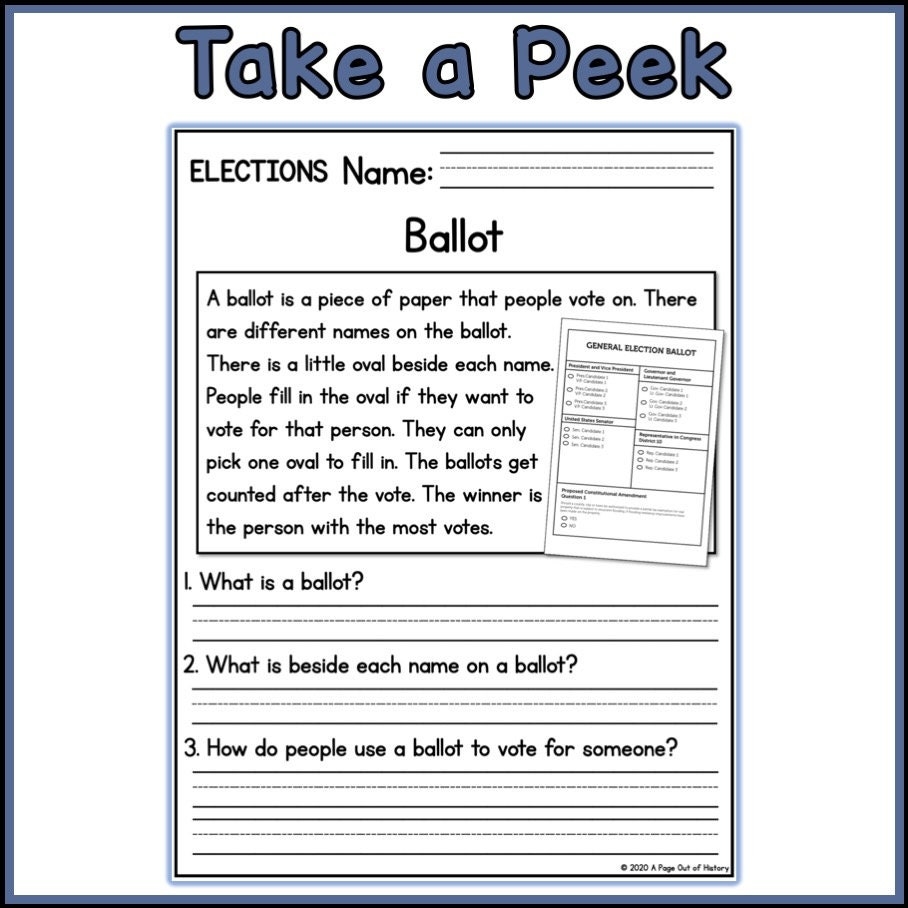 1st 2nd Grade Reading Comprehension Elections Passages 