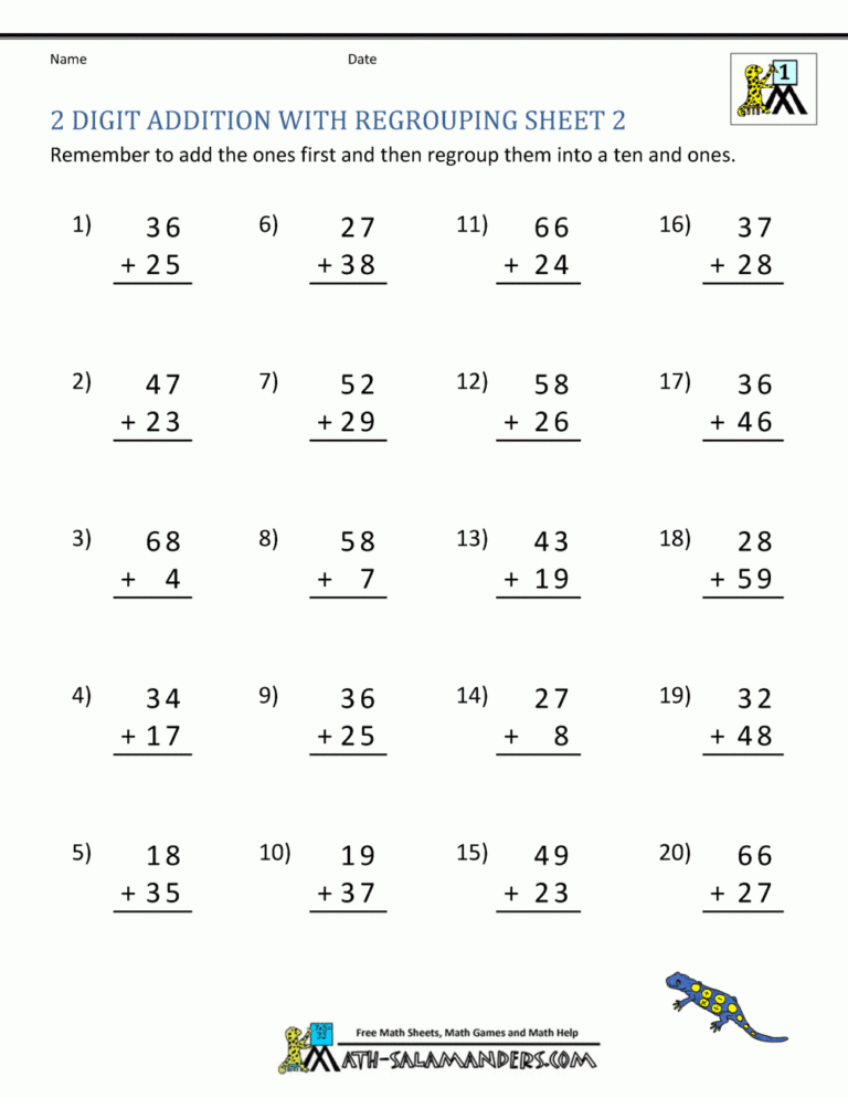2 Digit Addition Worksheets