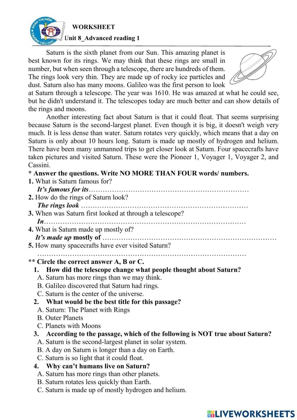 2 Reading Comprehension Worksheets For Intermediate Level ESL 