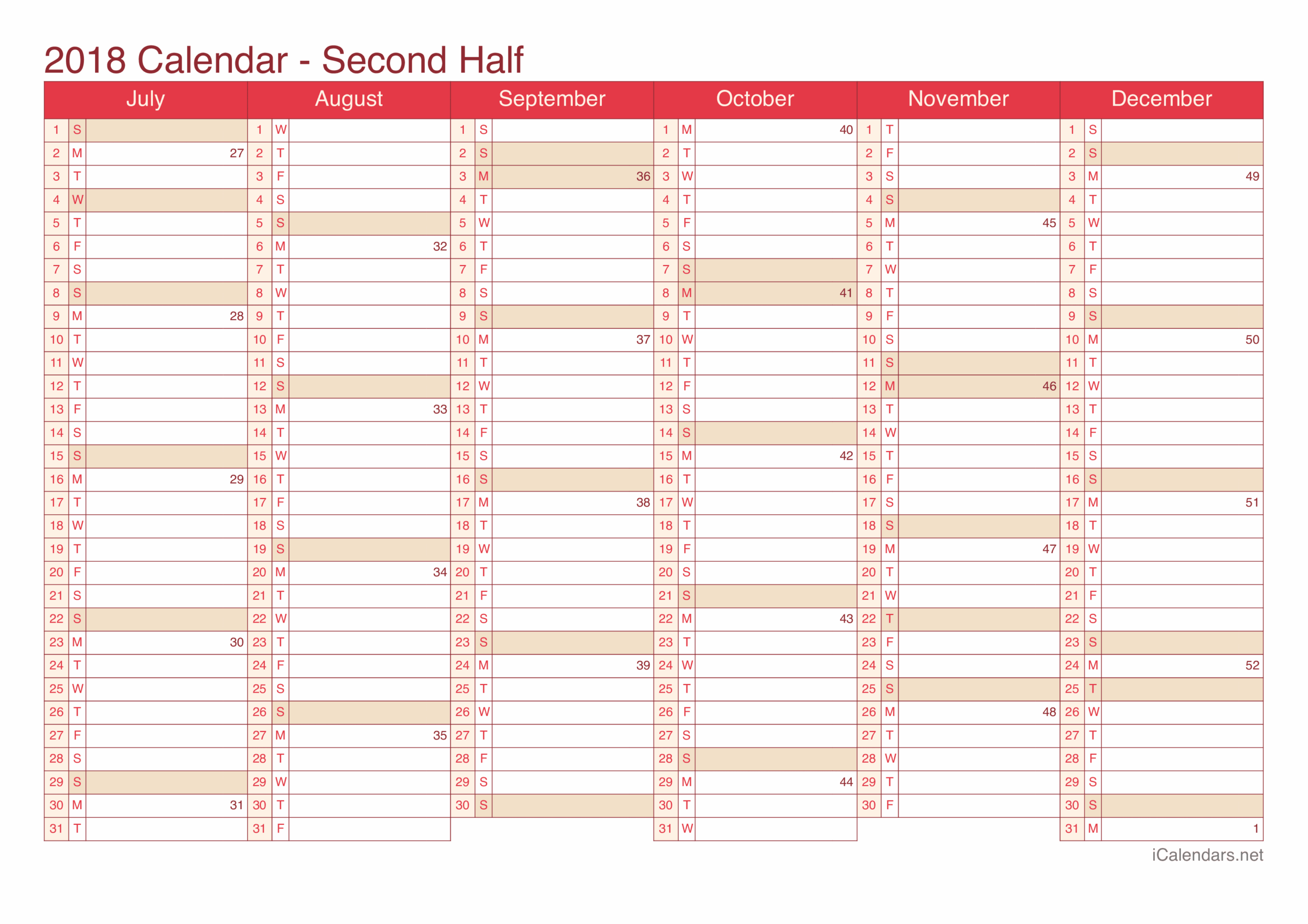 2018 Printable Calendar PDF Or Excel