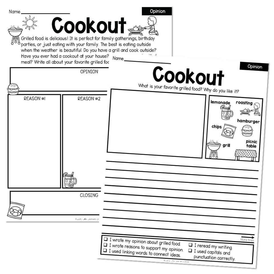 2nd Grade August Writing Pages Opinion Cookout Lucky Little Learners