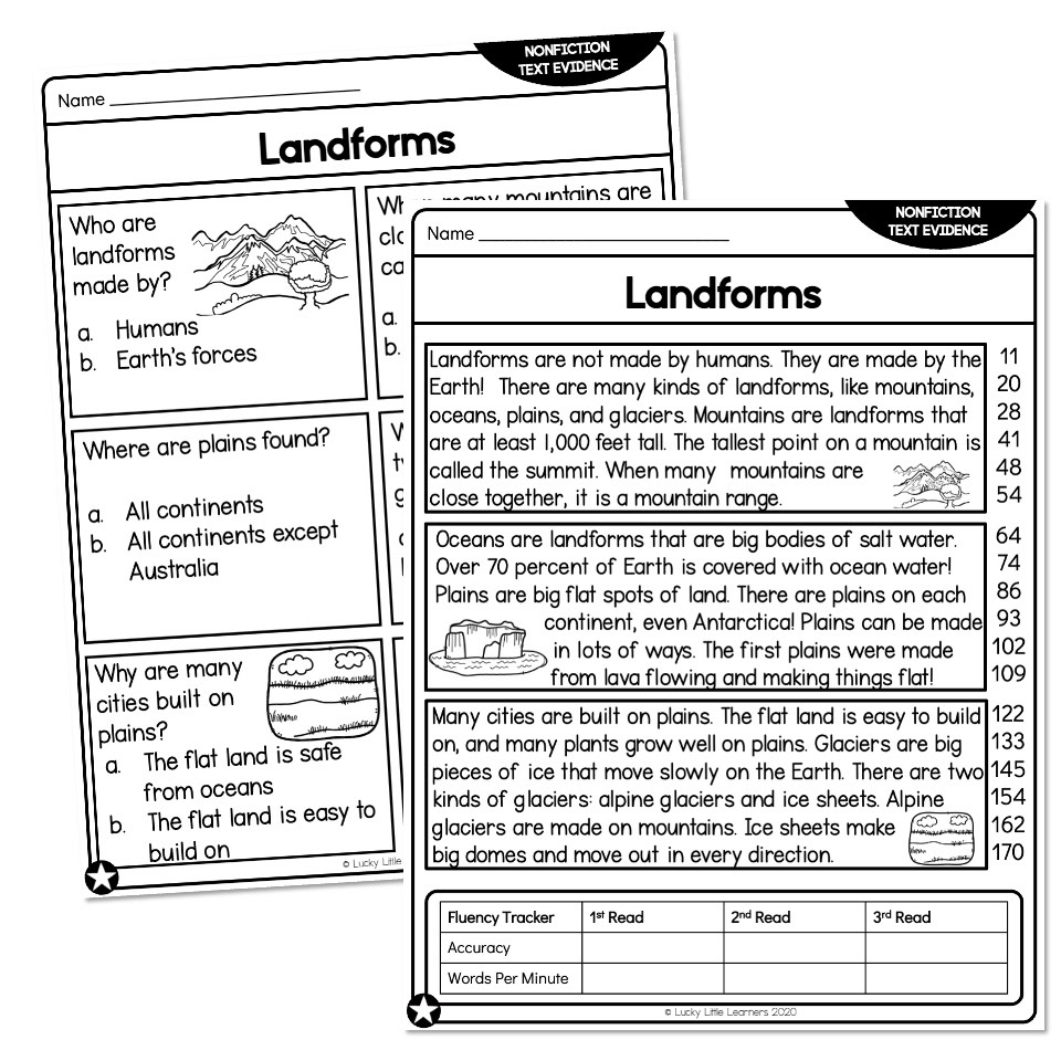 2nd Grade Nonfiction Text Evidence And 5 W s Reading Passage Landforms Below Lucky Little Learners