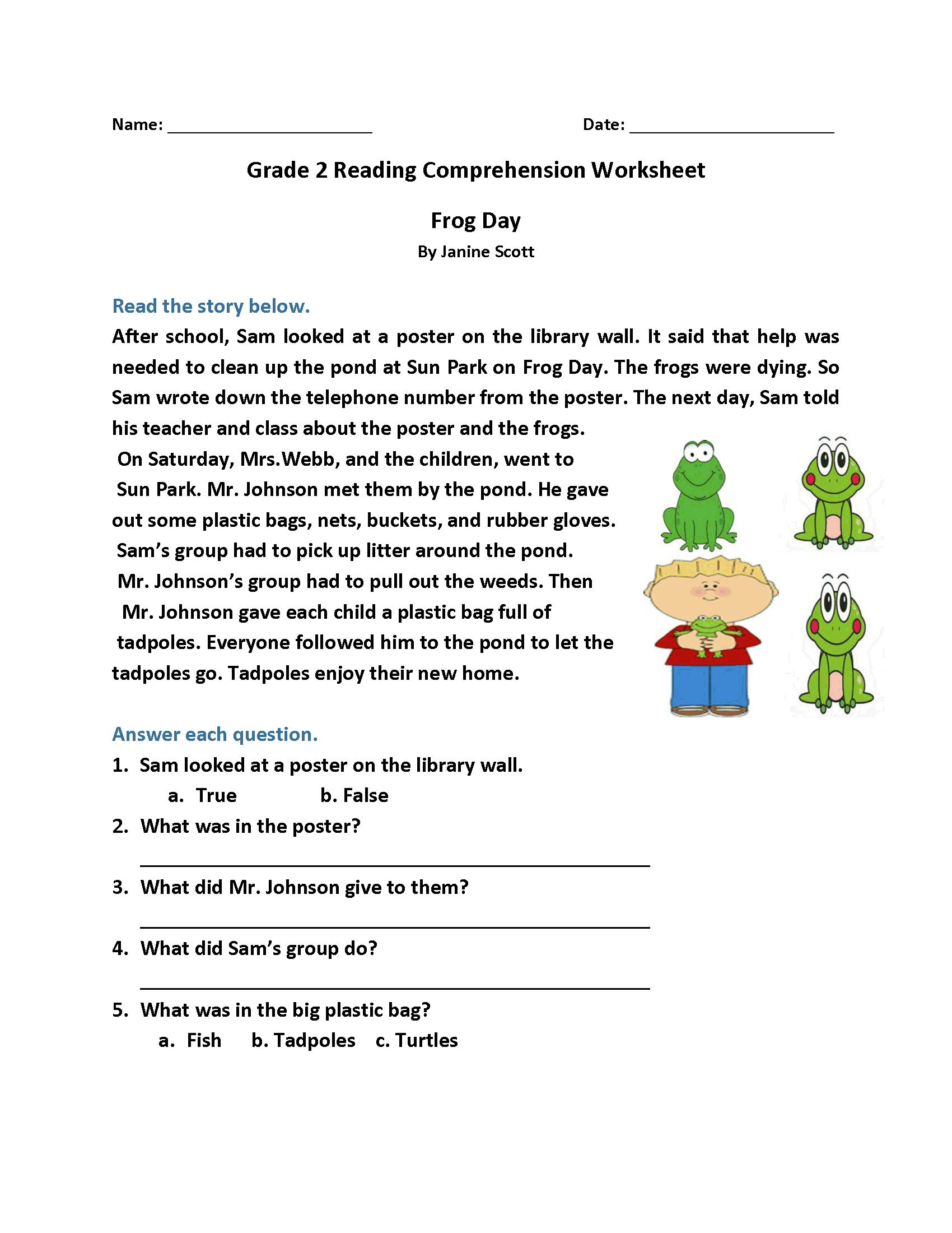 2nd Grade Reading Comprehension Worksheets Worksheets Library