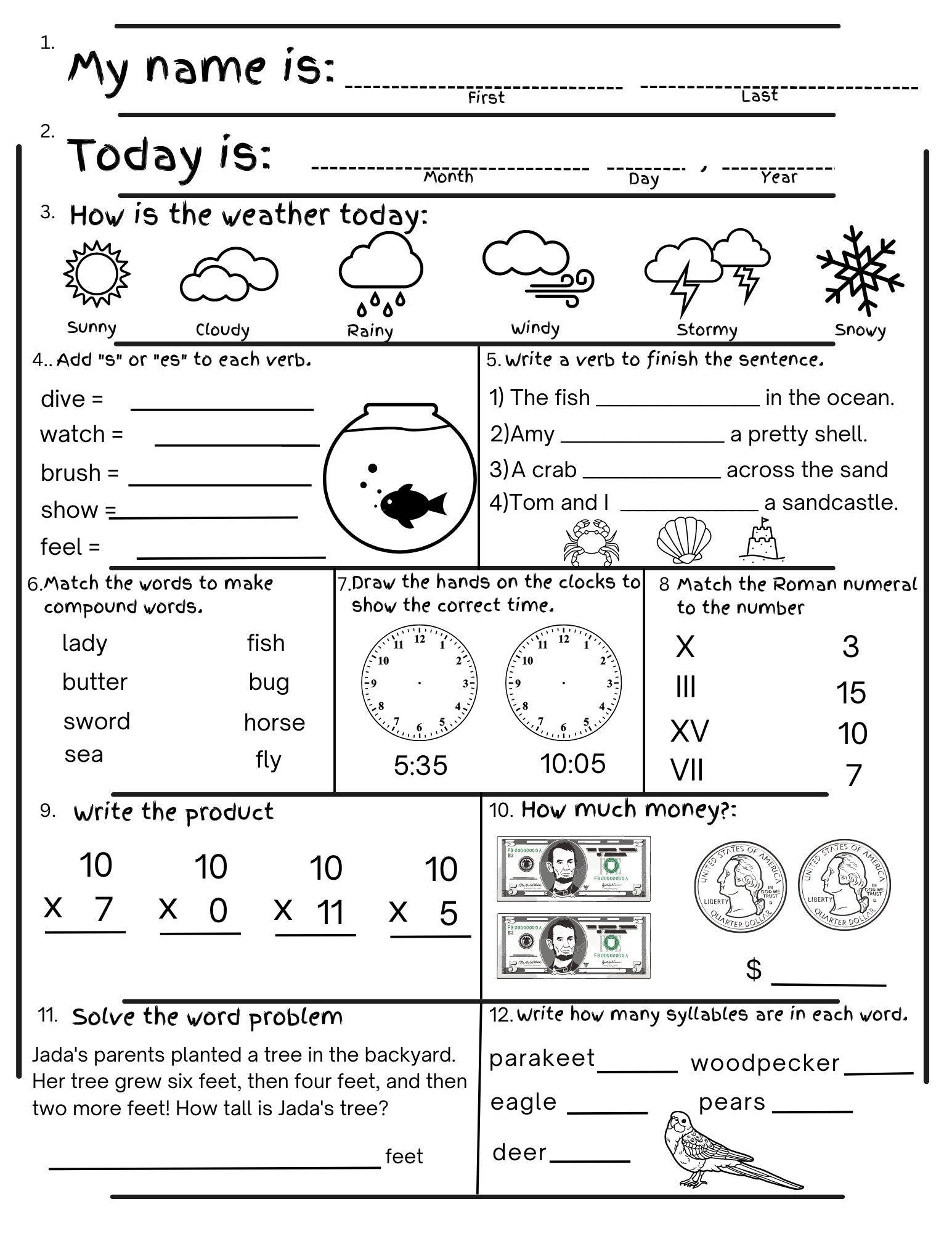 2nd Grade Summer Review Worksheets Printable End Of Year 