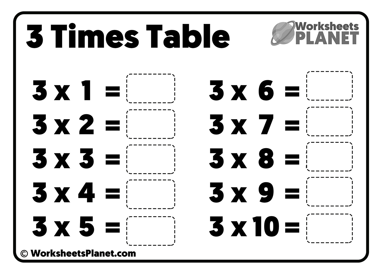 3 Times Table Worksheet Worksheets Library