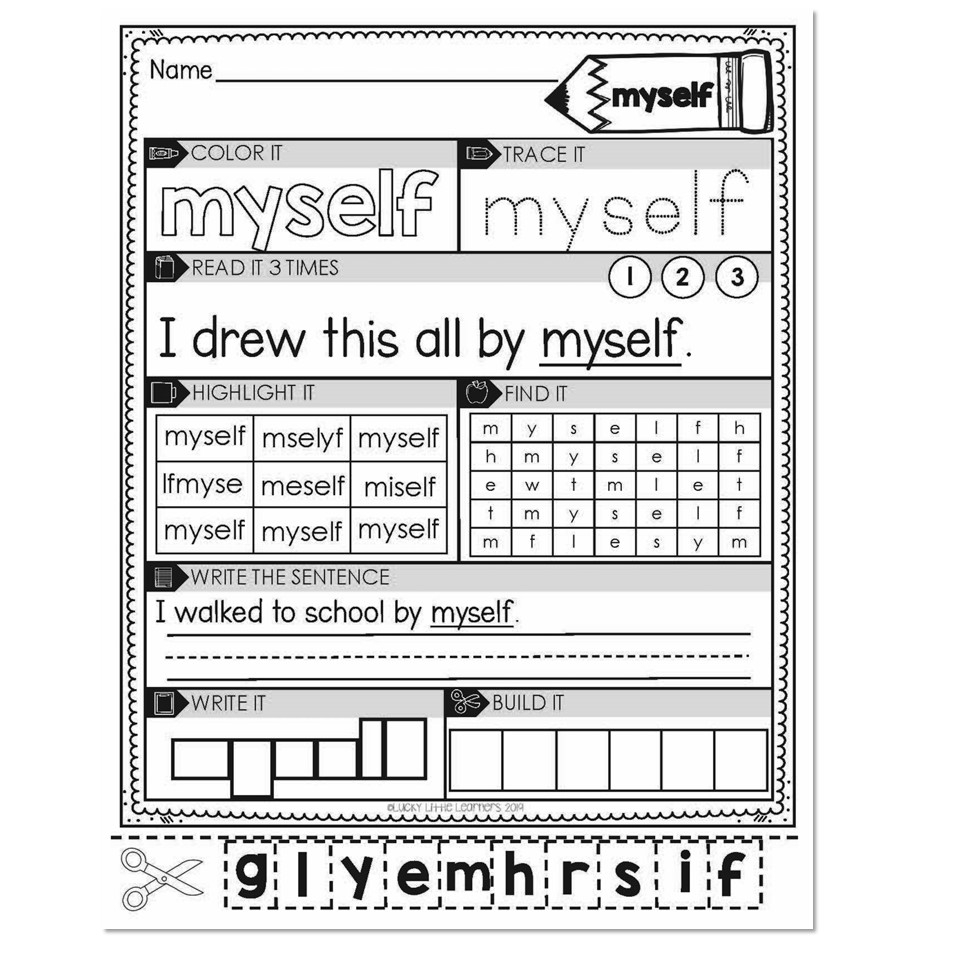 3rd Grade Sight Word Worksheets Myself Lucky Little Learners