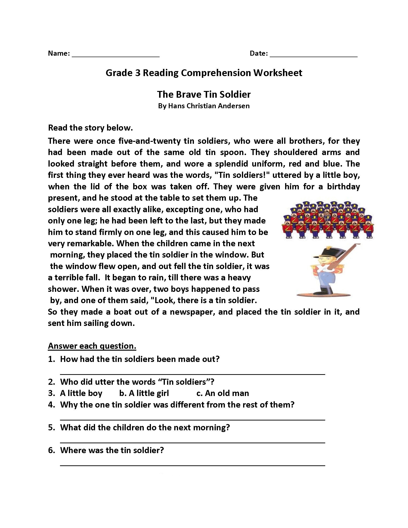 3rd Grade Worksheets Reading Comprehension