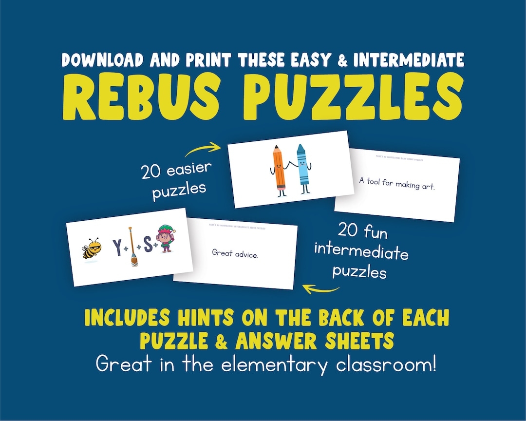 40 Rebus Puzzles With Answers Brain Teasers Printable Picture Puzzles Etsy