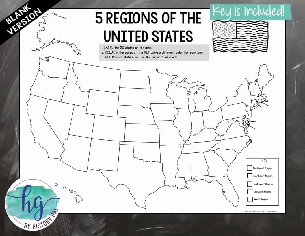 5 Regions Of The United States Map Activity Print And Digital By History Gal