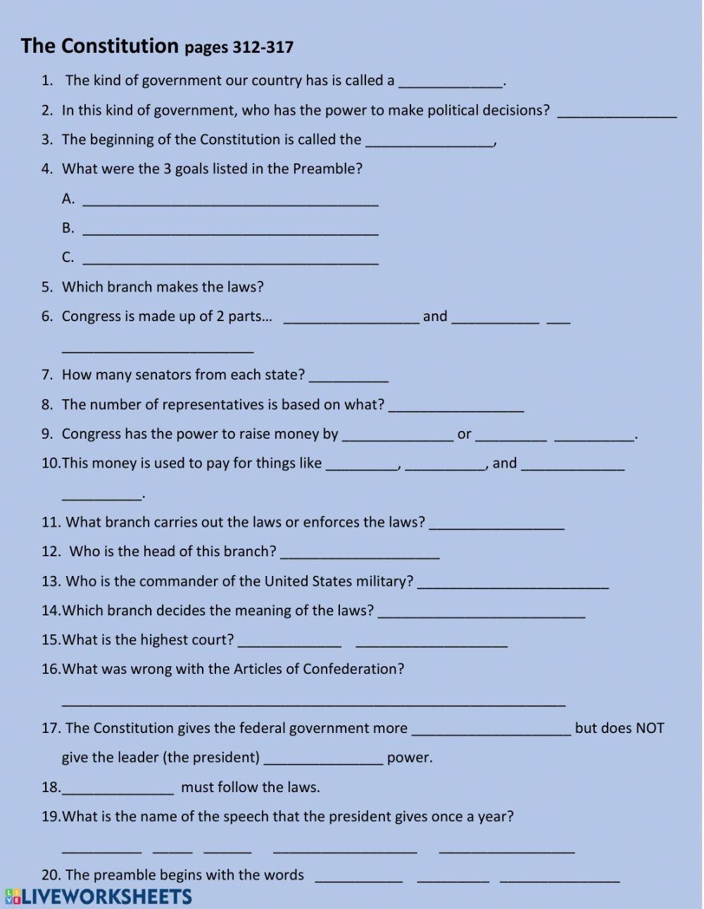 50 The Constitution Worksheets On Quizizz Free U0026 Printable 