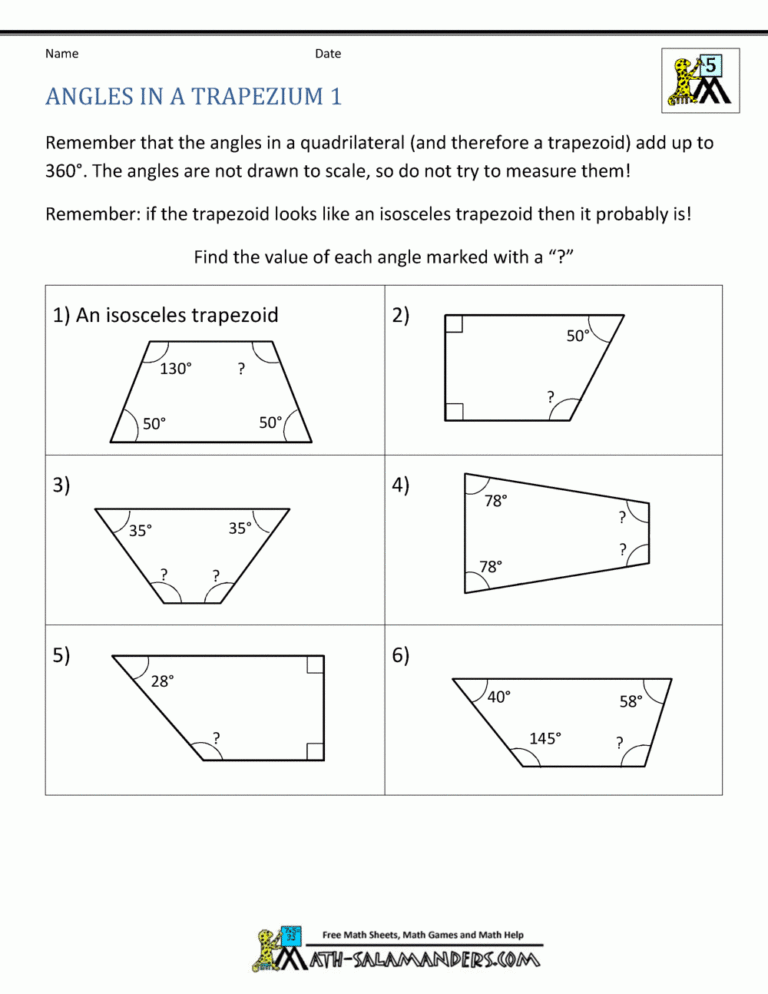 5th Grade Geometry Worksheets Missing Angles