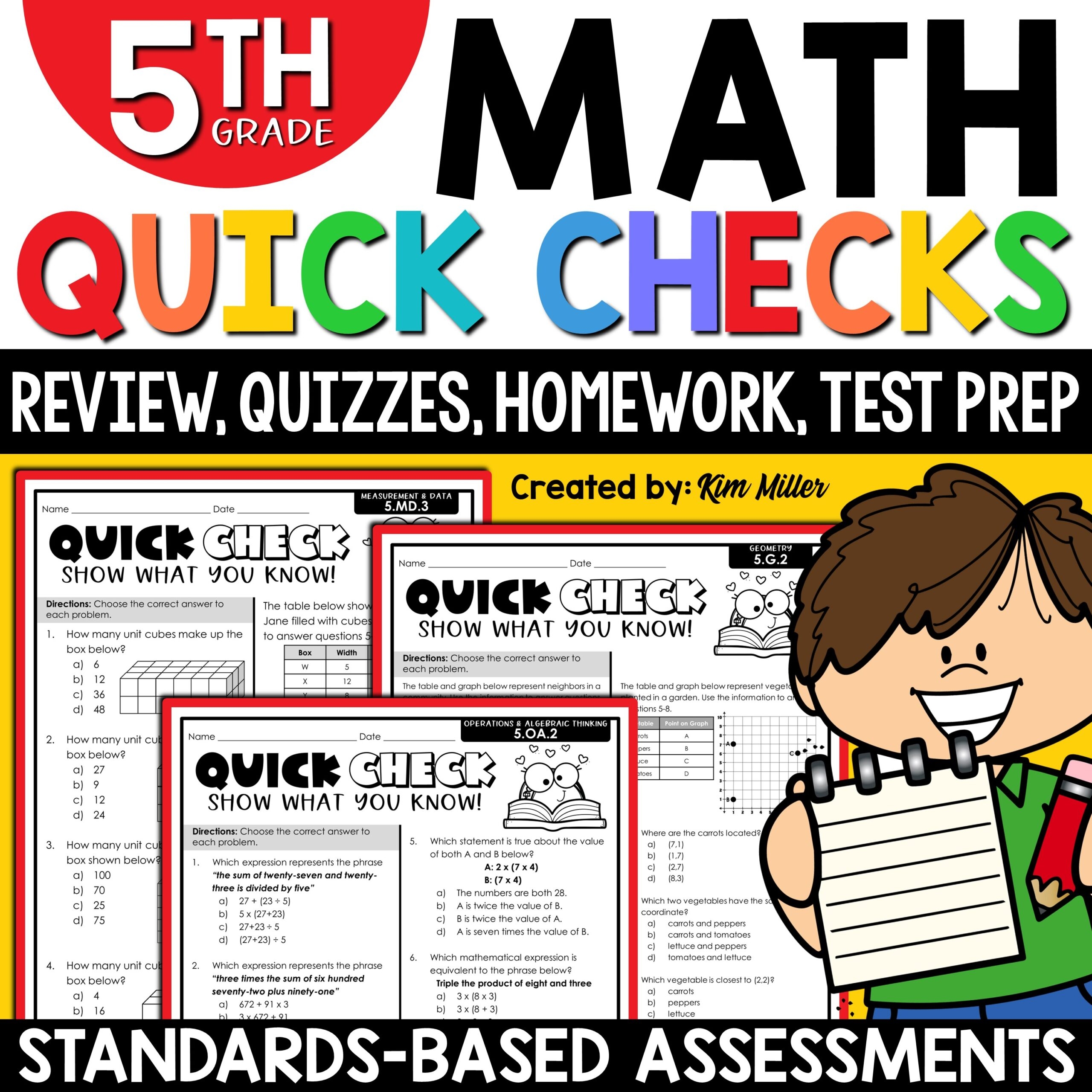 5th Grade Math Review And Reading Comprehension Passages And Questions BUNDLE A Love Of Teaching Kim Miller