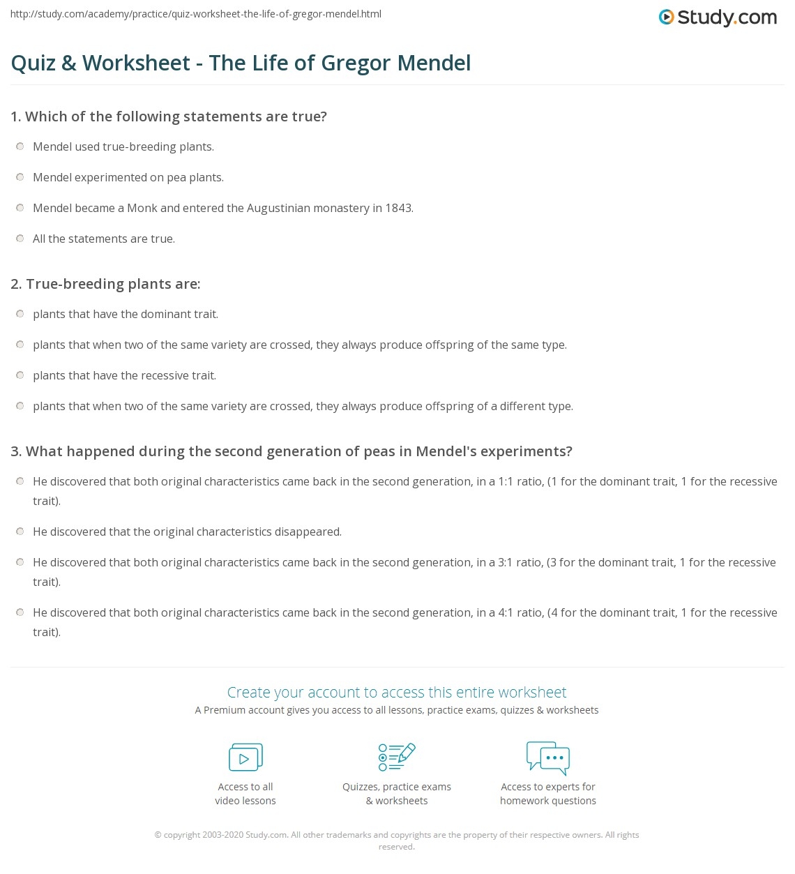Gregor Mendel Reading Comprehension Worksheet Pdf