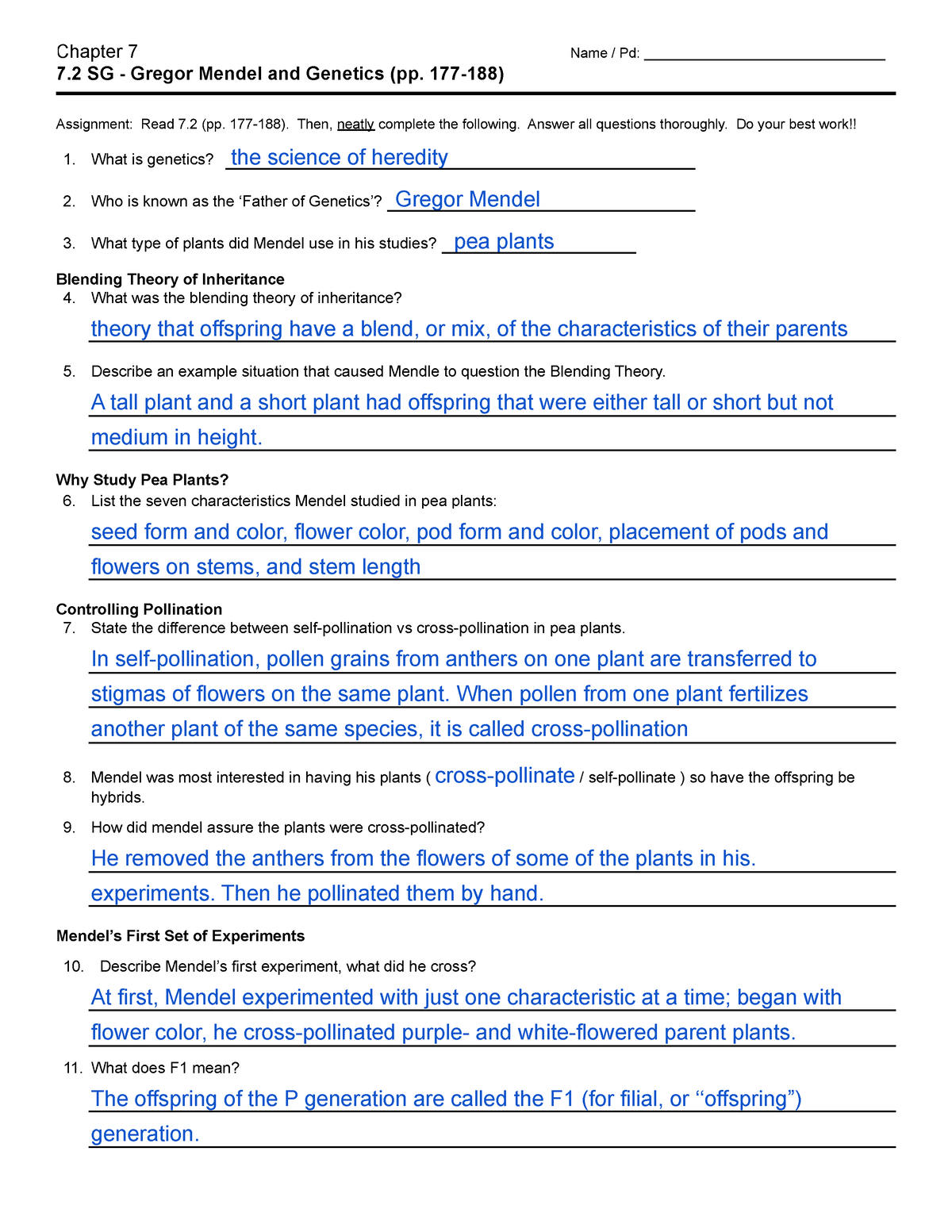 7 2 SG key Gregor Mendel And Genetics 7 SG Gregor Mendel And Worksheets Library
