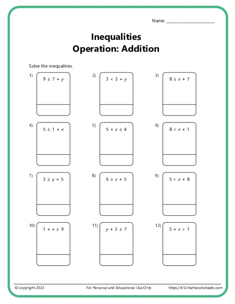 8th Grade Algebra Worksheets