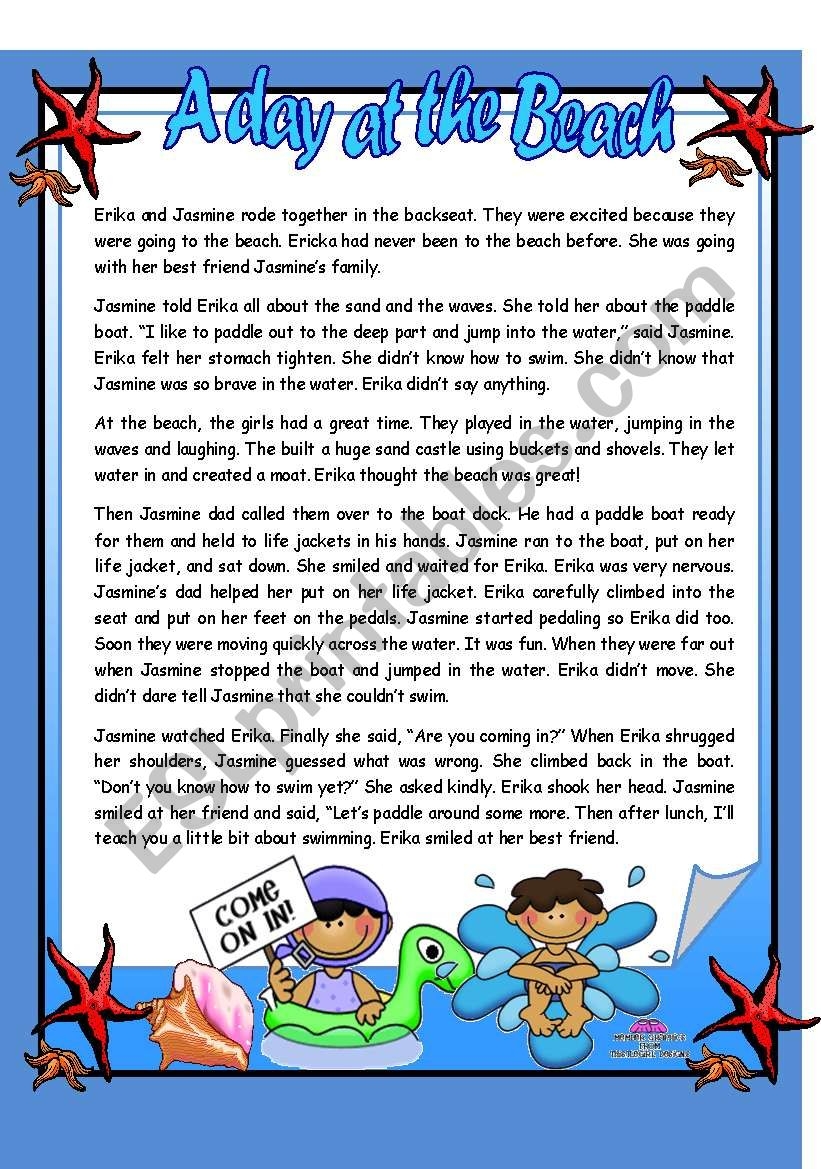A Day At The Beach Reading Comprehension ESL Worksheet By 