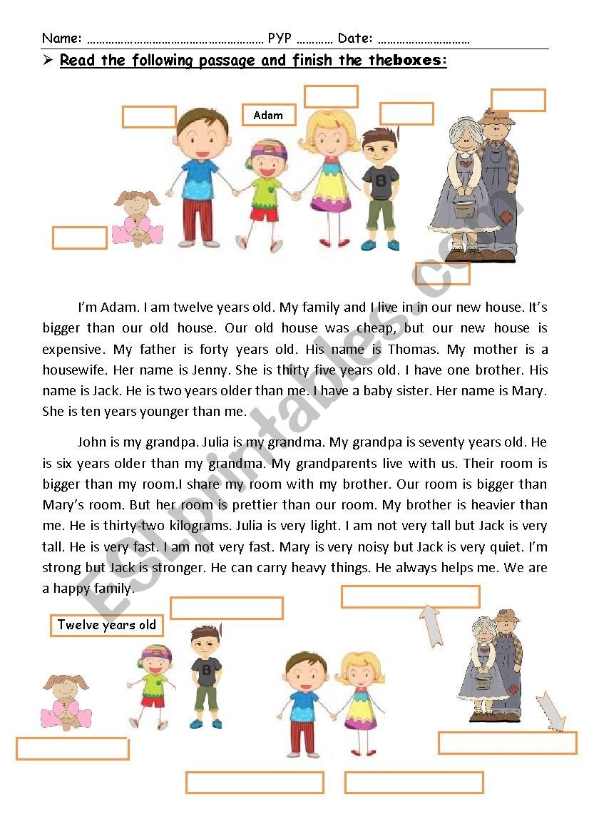 A Reading Comprehension Passage About Family Focusing On Comparative Adj ESL Worksheet By Mohamed Hamed