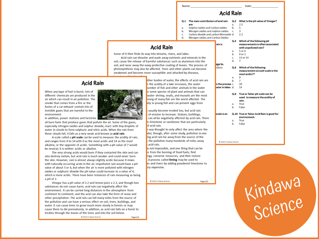 Acid Rain Reading Comprehension Passage And Questions PDF 
