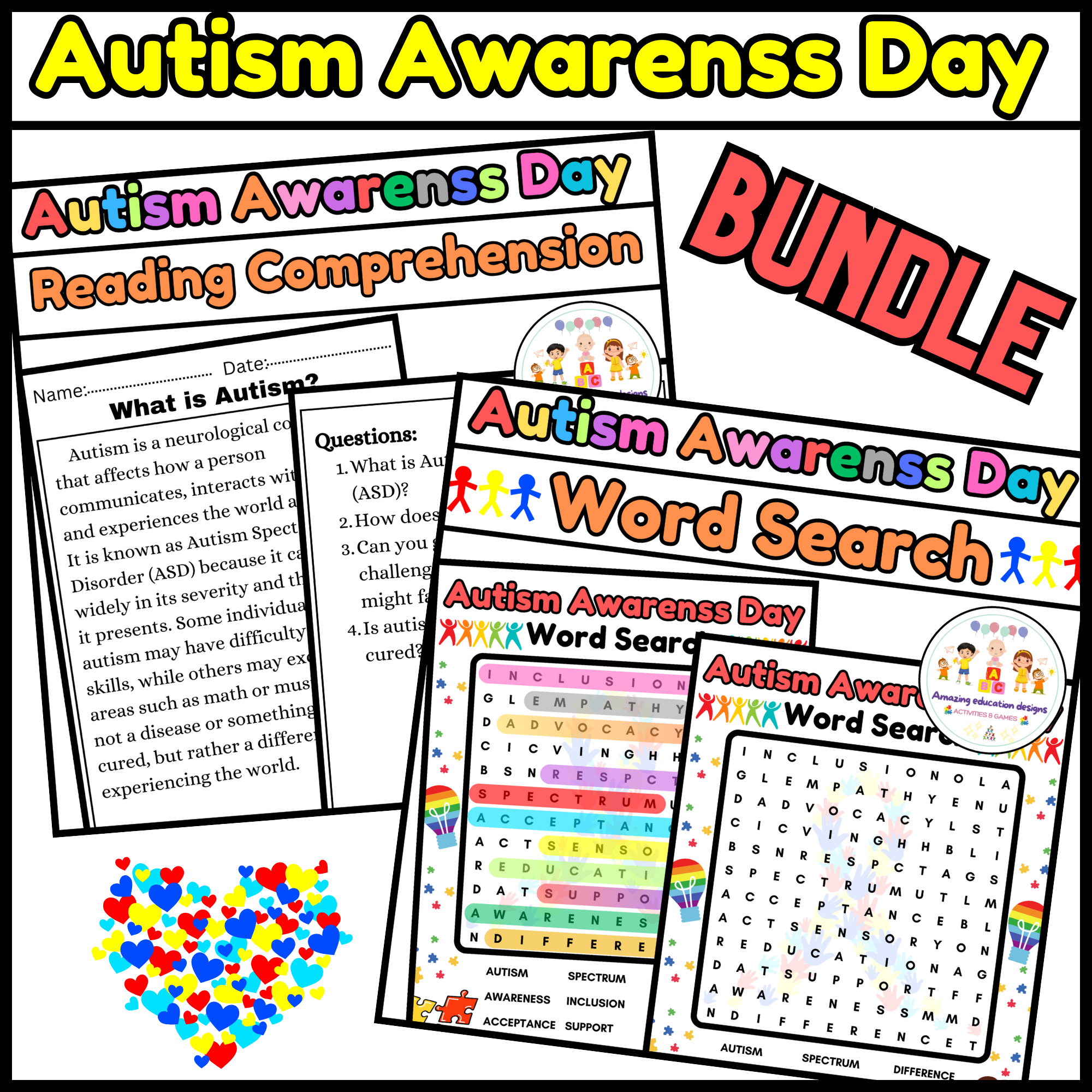 Activities BUNDLE Worksheets Autism Awarenss Day